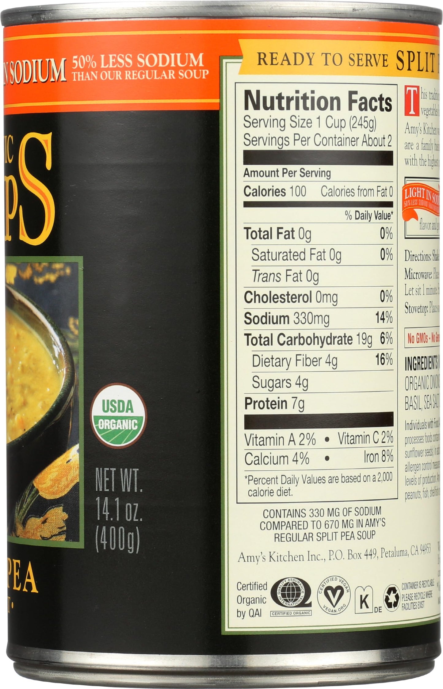 Amys, Soup Split Pea Low Sodium Organic, 14.1 Ounce