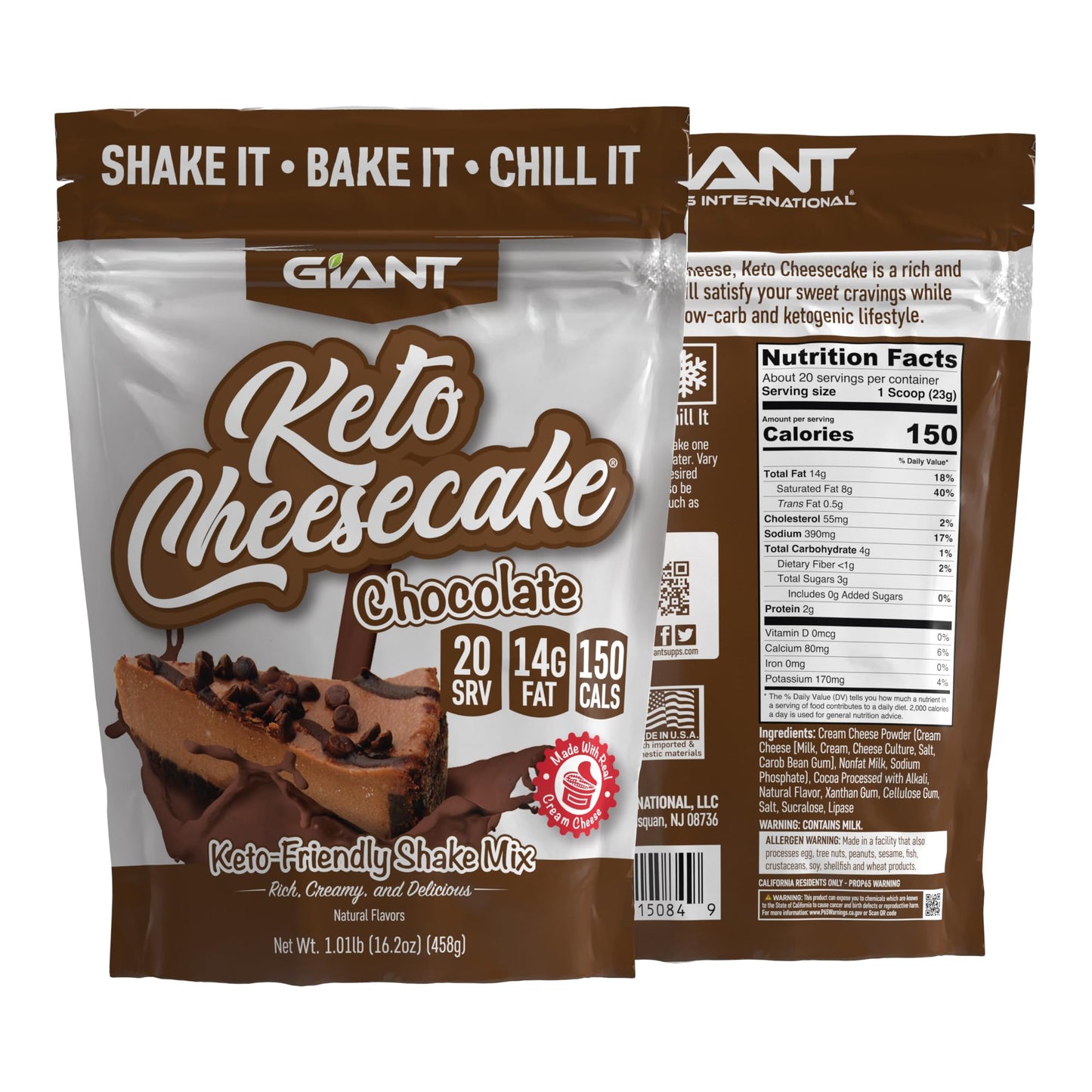Giant Sports Keto Cheesecake Shake Mix - Delicious Low Carb, Ketogenic Diet Gluten Free Powder Mix - Works Great With Almond Mil