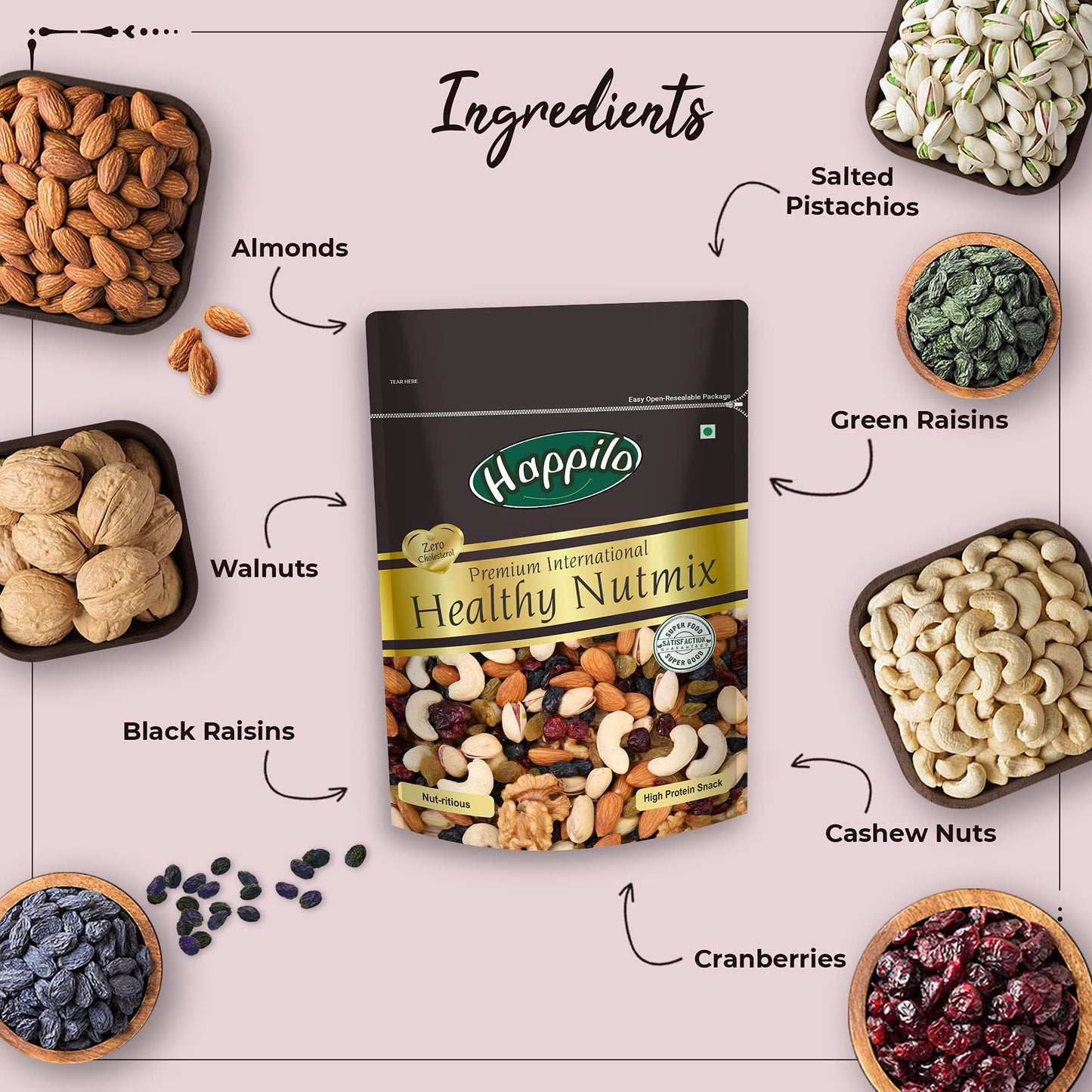 Happilo Premium International Healthy Dried Nutmix, 200G.