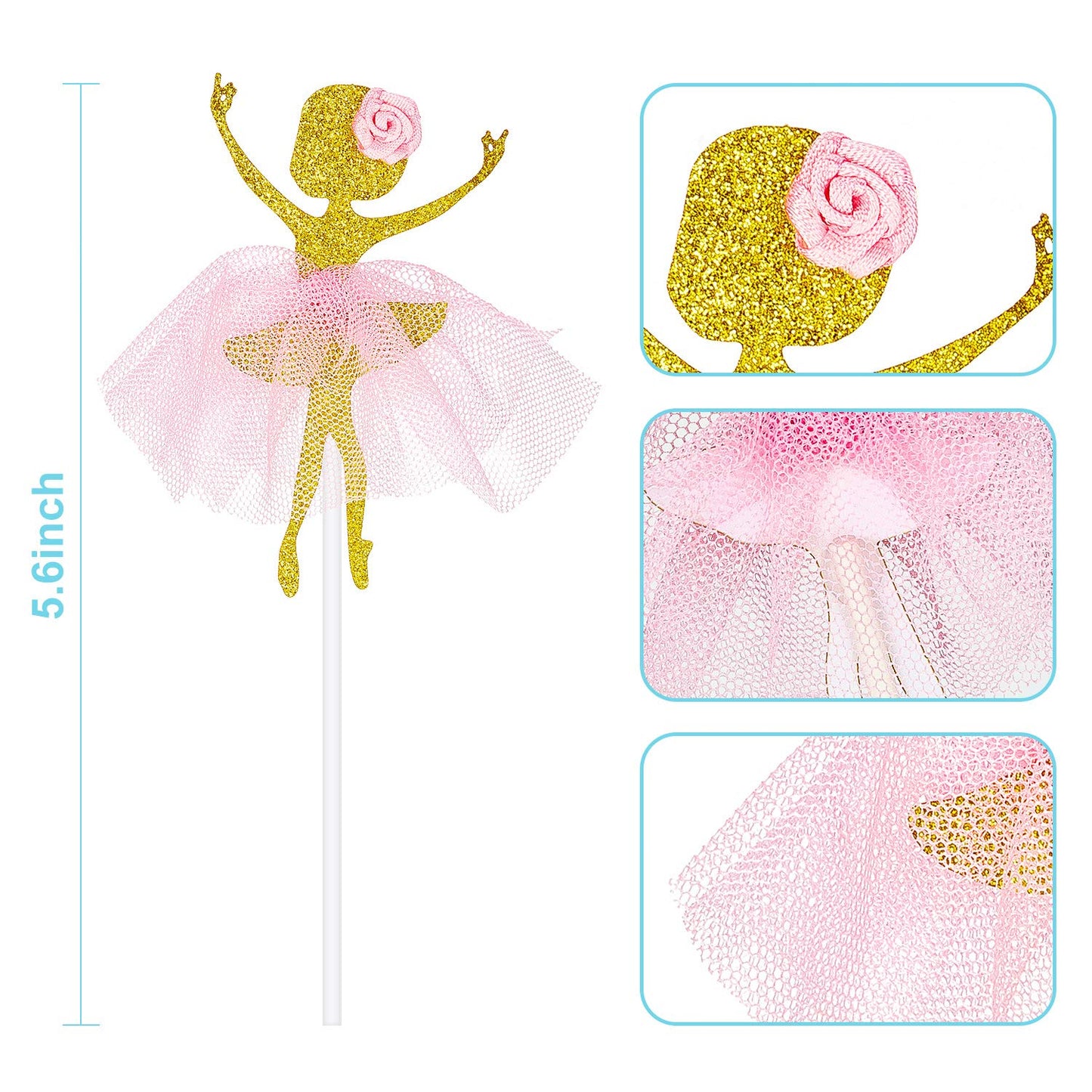 48 Pieces Ballerina Tutu Ballet Dancer Girls Cupcake Toppers Dancing Cake Dessert Muffin Toppers For Wedding Baby Shower Birthda