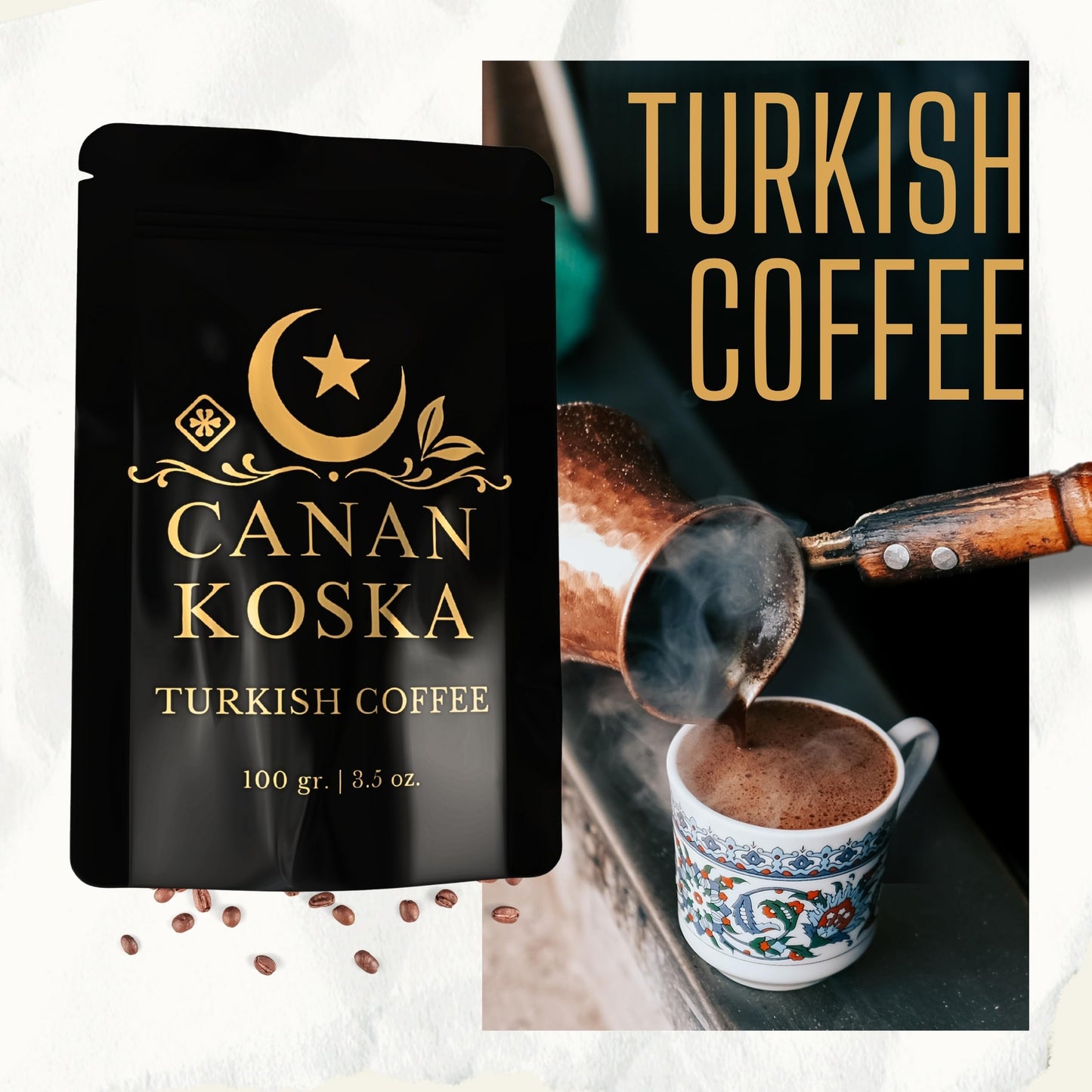 Canan Koska Turkish Coffee Medium Roast Ground Coffee 100% Arabica, Finely Ground for Rich Flavor and Smooth Texture, Ideal for