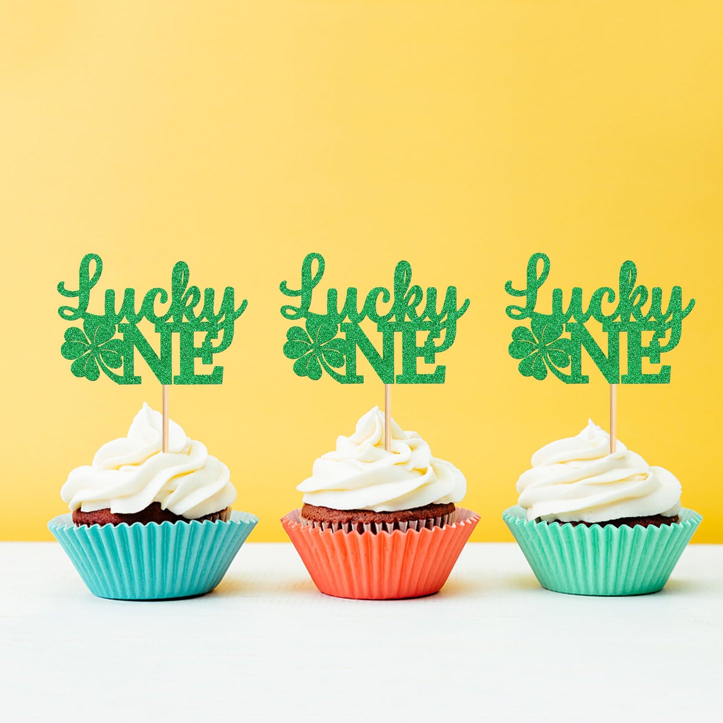 Ercadio 24 Pack St Patrick'S Day Lucky One Cupcake Toppers Four Leaf Lucky One Cupcake Toppers St. Patrick 1St Cupcake Picks For