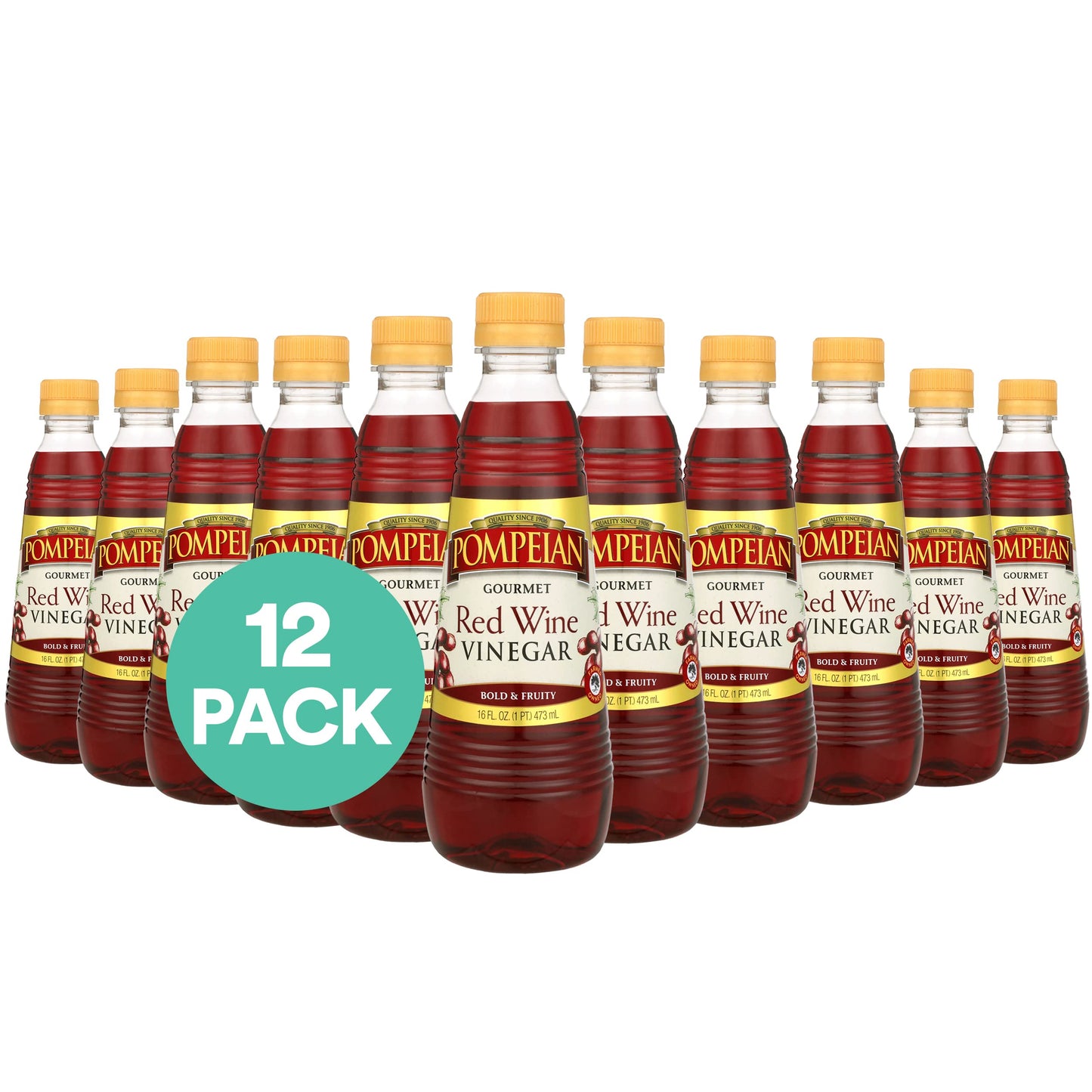 Pompeian Gourmet Red Wine Vinegar, Perfect for Salad Dressings & Marinades, 16 Fl Oz, Pack of 12