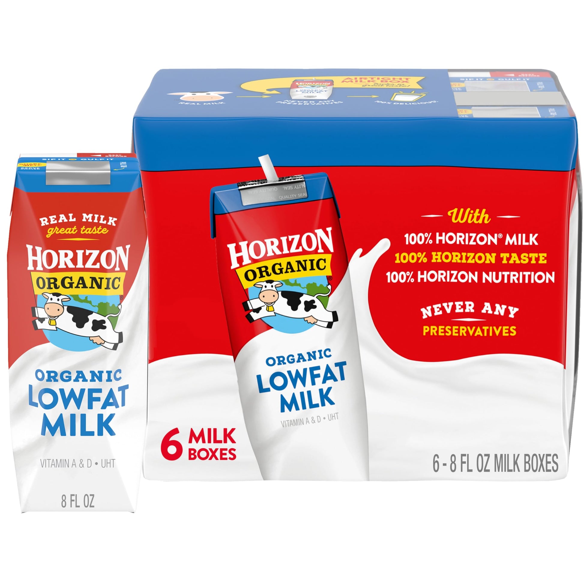 Horizon Organic Shelf-Stable 1% Lowfat Milk Boxes, Plain, 8 Fl Oz, 6 Pack