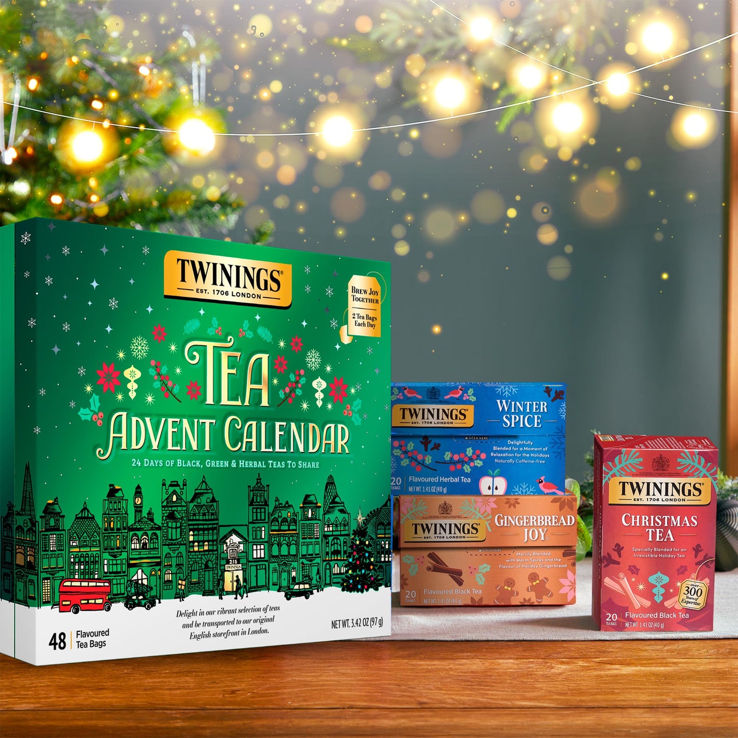 NEW Twinings Tea Advent Calendar Gift Set, 24-Day Holiday Sampler with Black, Green & Herbal Teas, Christmas Countdown Box for T