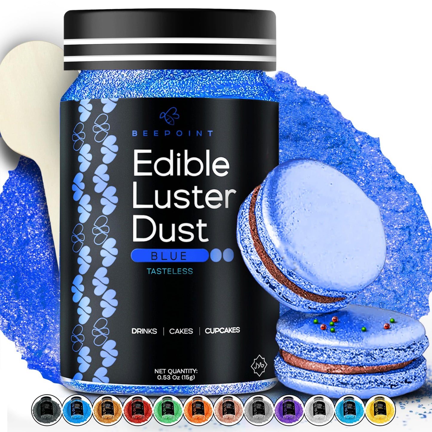 BeePoint Edible Glitter Luster Dust - Vibrant Blue Shimmer Powder for Baking & Decorating - 15g Food Grade, Vegan & Gluten Free