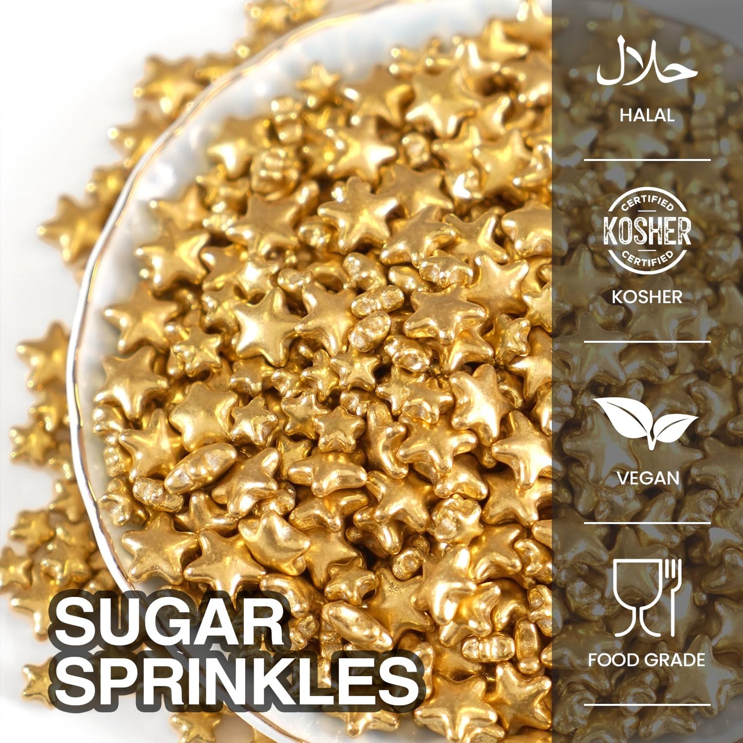 Joyvitas Christmas Gold Star Sprinkles, Edible Sugar Candy for Cake Decorating, 150g/5.29oz
