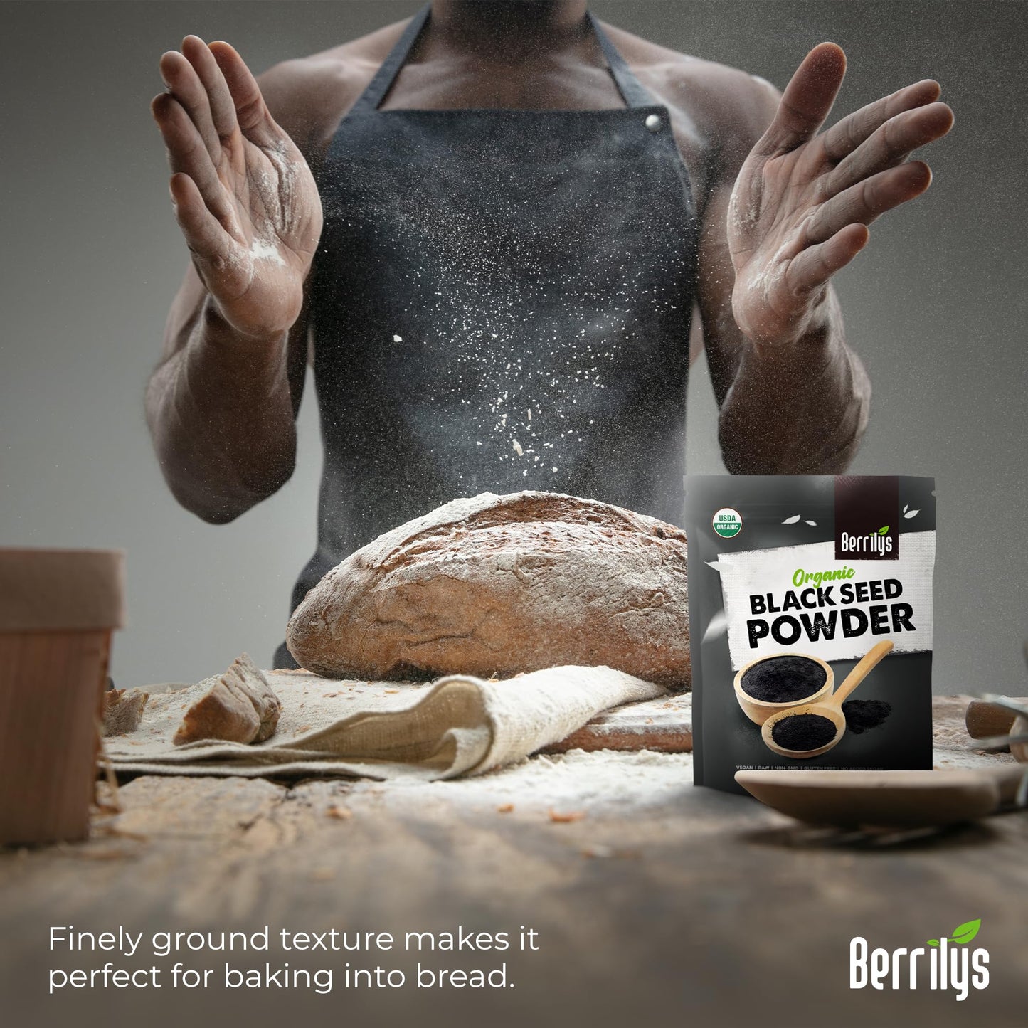 Berrilys Organic Black Seed Powder - Nigella Sativa, Ground Kalonji, Black Cumin for Baking, Bread Making, Cooking, Smoothies, C
