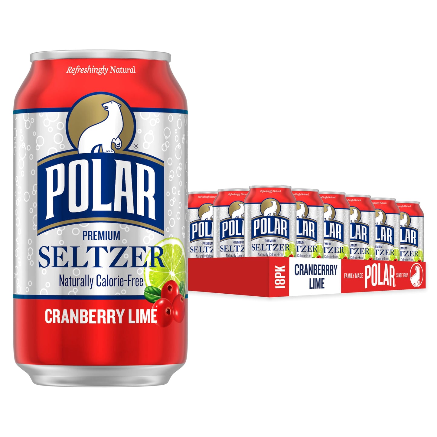 POLAR Seltzer Water Cranberry Lime, 12 Fl Oz Cans, Pack of 18, Model 10161310