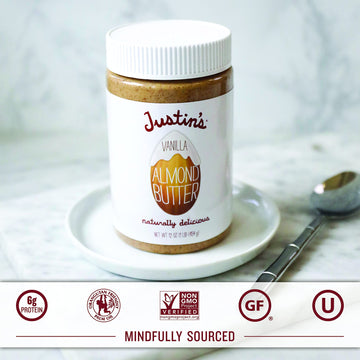 Justins Vanilla Almond Butter, Gluten-free, Non-GMO, Vegan, Sustainably Sourced, 16 Ounce Jar (Pack of 2)