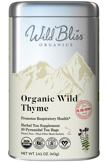 Wild Bliss Organic Wild Thyme Tea - Caffeine Free Herbal Support - 20 Plant Based Tea Bags