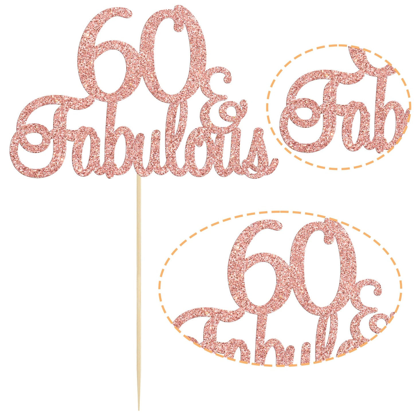 Gyufise Rose Gold Glittery 60 & Fabulous Birthday Cake Topper For 60Th Birthday Party Decorations 60 Birthday Cake Decorations S