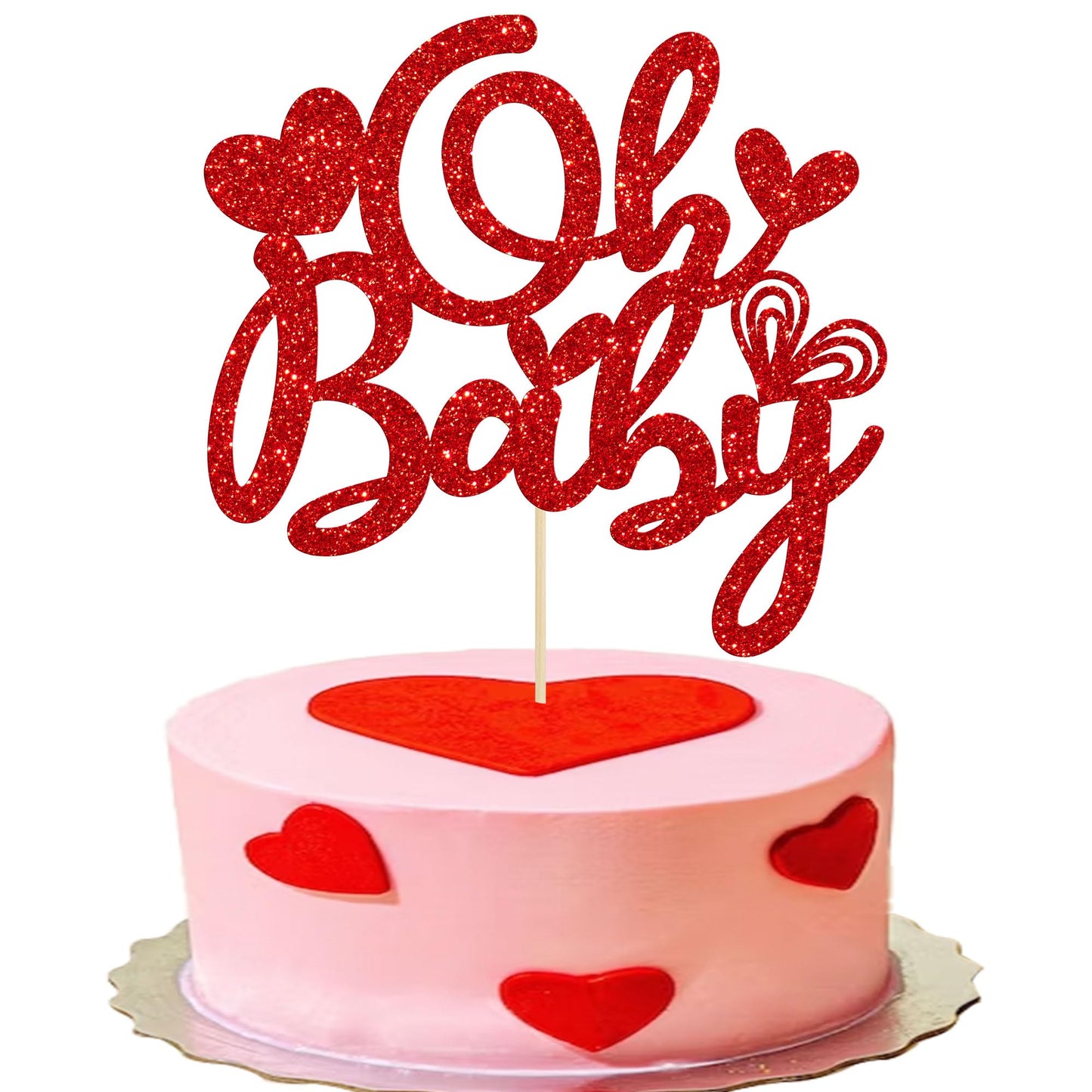 Ephlyn 1Pcs Happy Valentine'S Day Oh Baby Cake Topper Red Glitter Valentine Babyshower Cake Decorations For Love Valentine'S Day