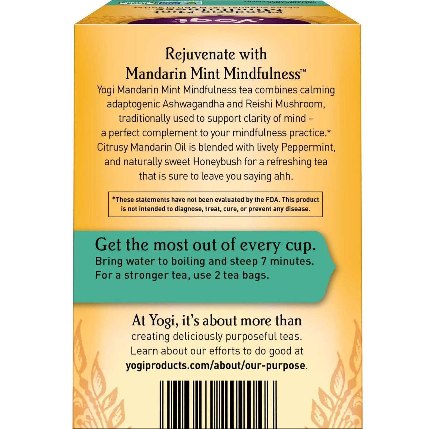Yogi Tea Mandarin Mint - Organic Herbal Tea with Ashwagandha & Reishi - 16 Bags per Pack (6 Pack)