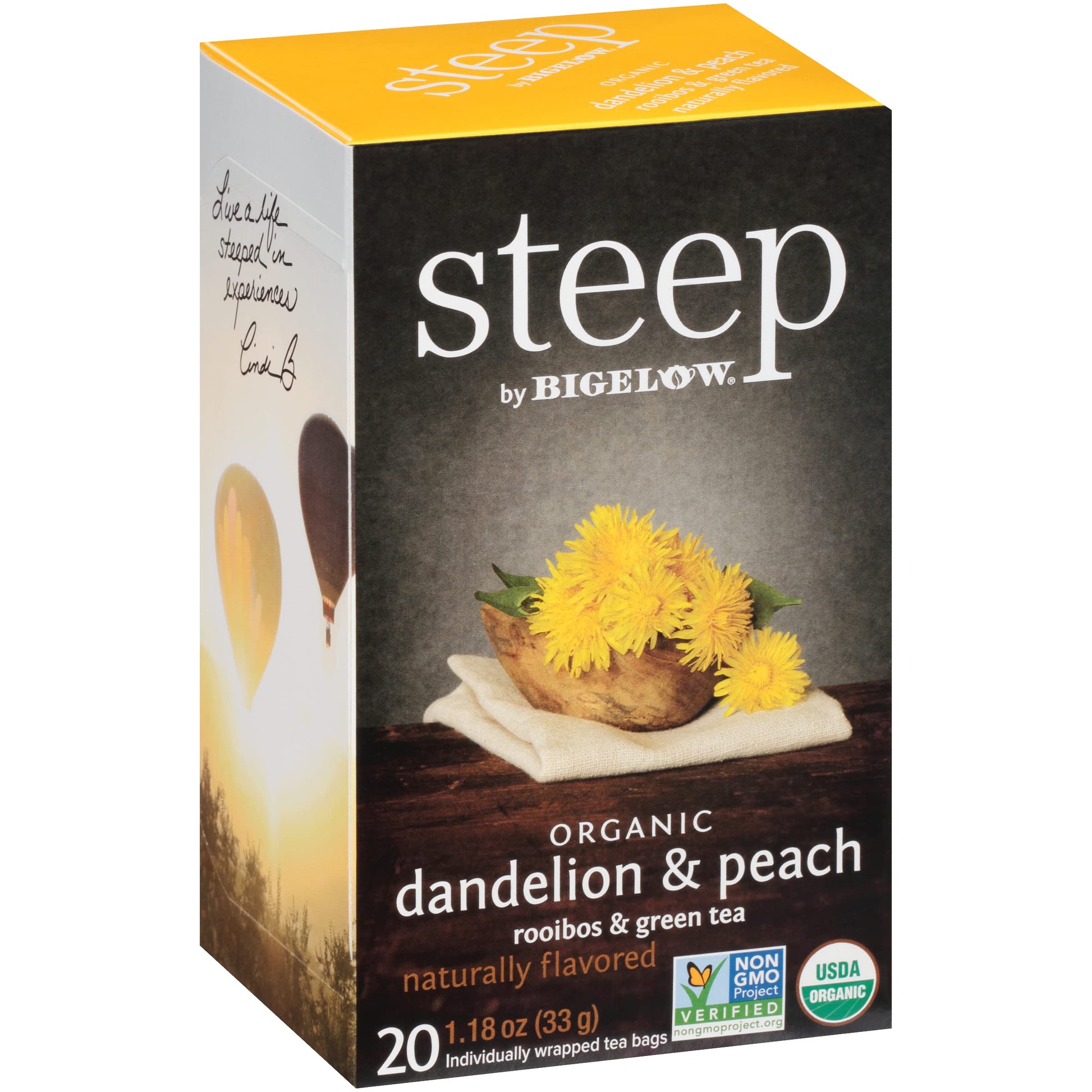 Steep By Bigelow Organic Dandelion And Peach With Rooibos And Green Tea, Caffeinated, 20 Count (Pack Of 6) 120 Total Tea Bags