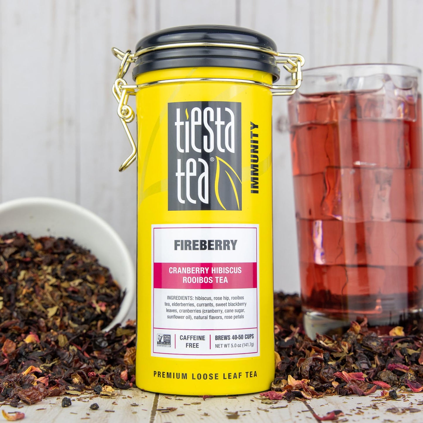 Tiesta Tea Loose Leaf Cranberry Hibiscus Rooibos Tea, Non-Caffeinated, 5 oz Tin & 1 lb Bulk Bag, 2 Piece Set