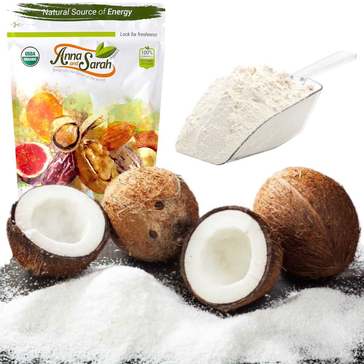 Anna And Sarah 2 Lbs Organic Coconut Flour, Kosher, Gluten Free, Halal, Non Gmo, Vegan, Keto Friendly, In Resealable Bag 32 Oz