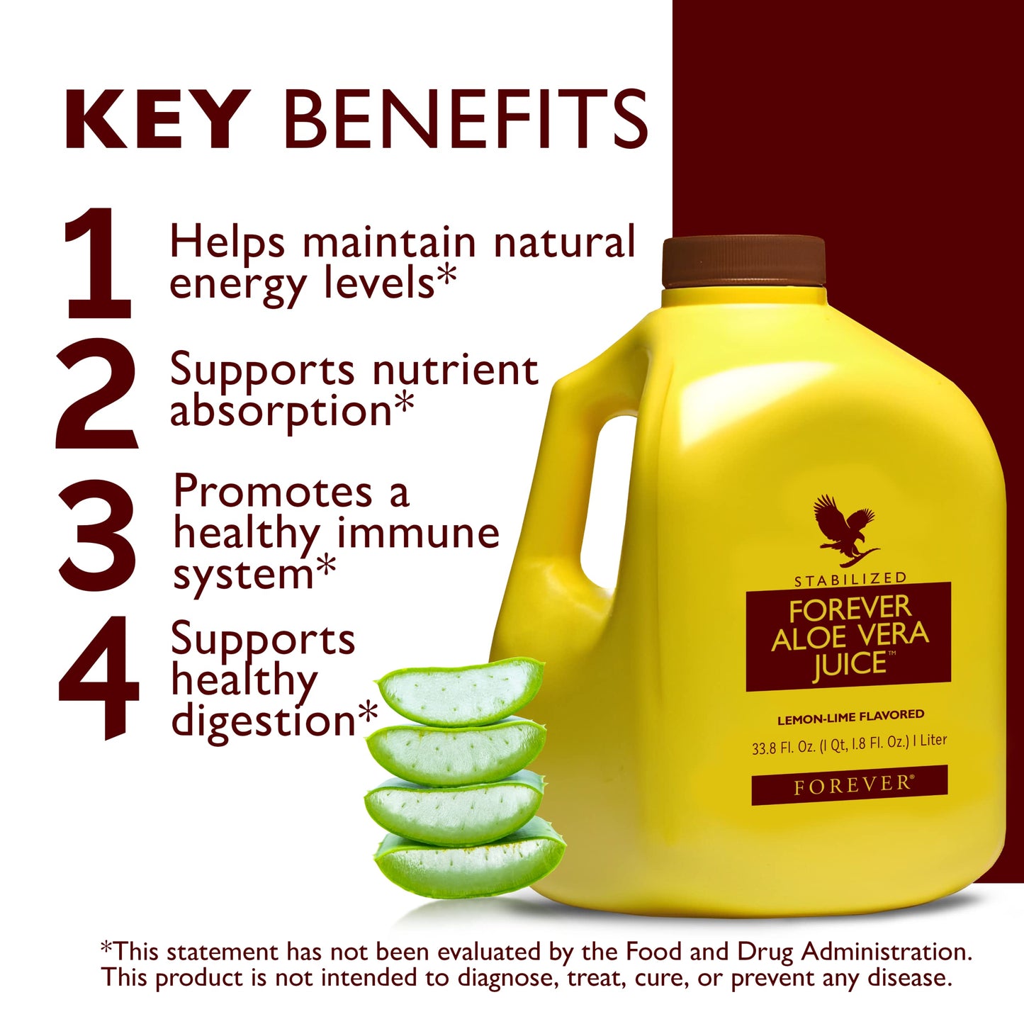 Forever Living - Forever Aloe Vera Juice - Lemon Lime Flavor - Pure Inner Leaf Gel Drink for Digestive Health & Immune Support -