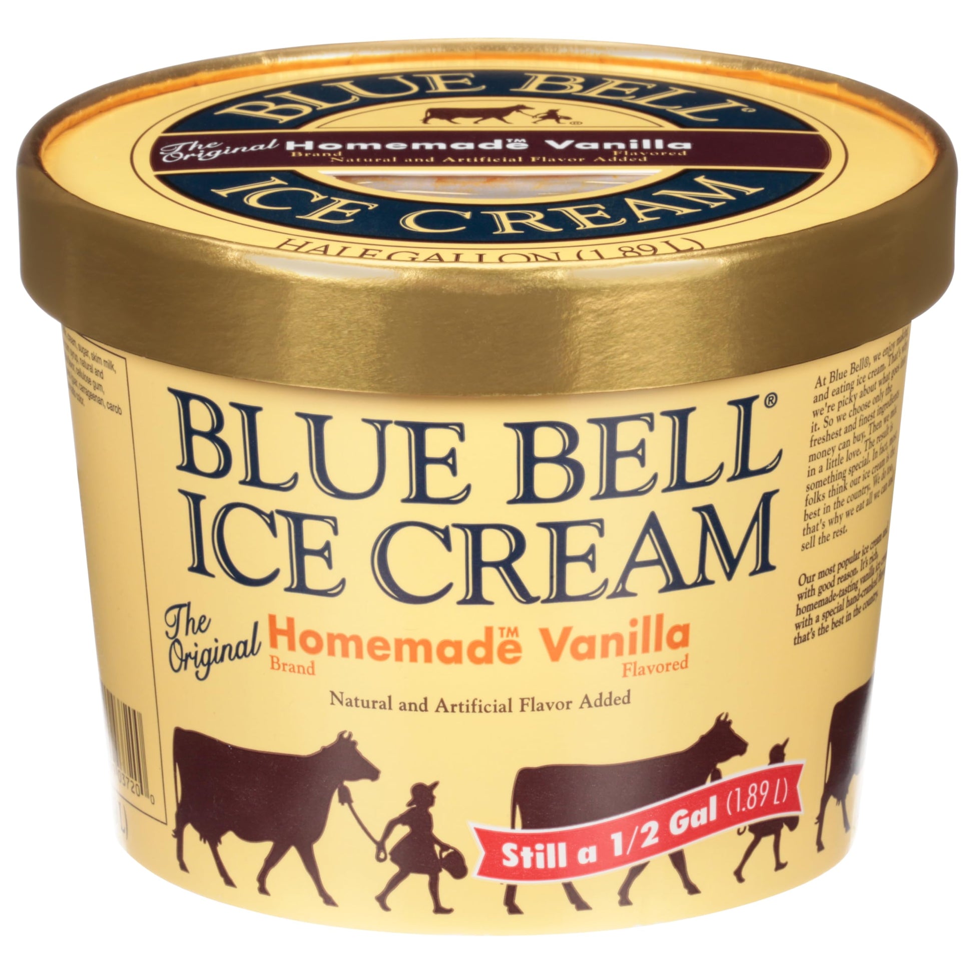 Blue Bell Gold Rim Homemade Vanilla Ice Cream, 64 fl oz