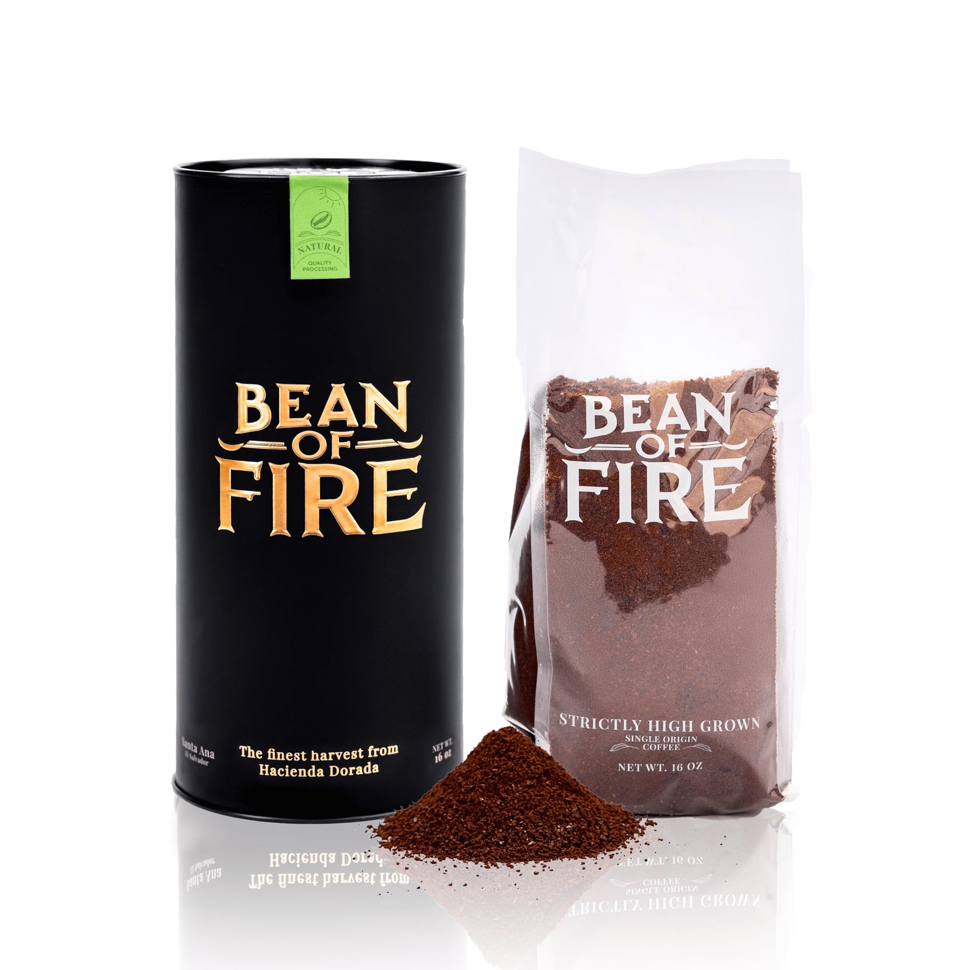 Bean of Fire El Salvador Kenyan Natural Ground Coffee - Medium Roast, Single Origin Specialty, Chocolate & Lemon Cup (16 oz)