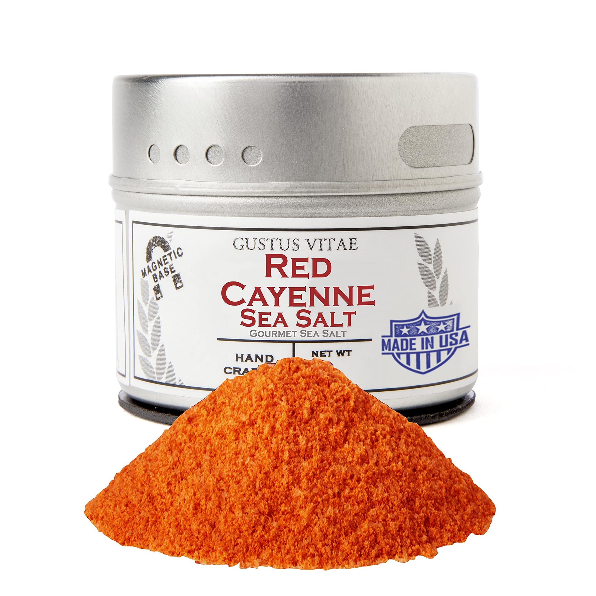 Gustus Vitae Red Cayenne Sea Salt, 2.7 oz, Non-GMO, Handcrafted in USA, Artisanal Finishing Salt