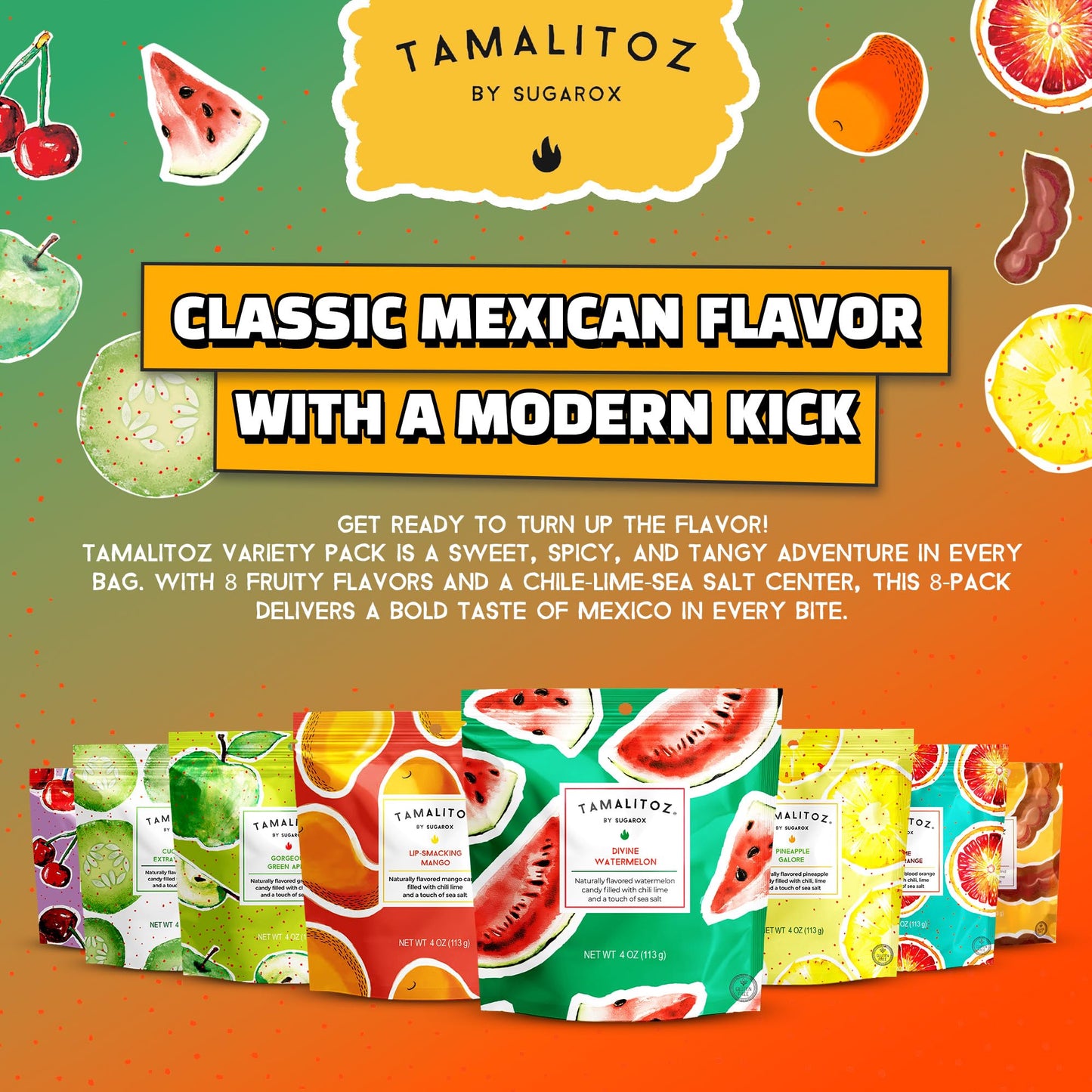 Tamalitoz by Sugarox Tamalitoz 8 Pack - 4 Ounce, Orange & Lime