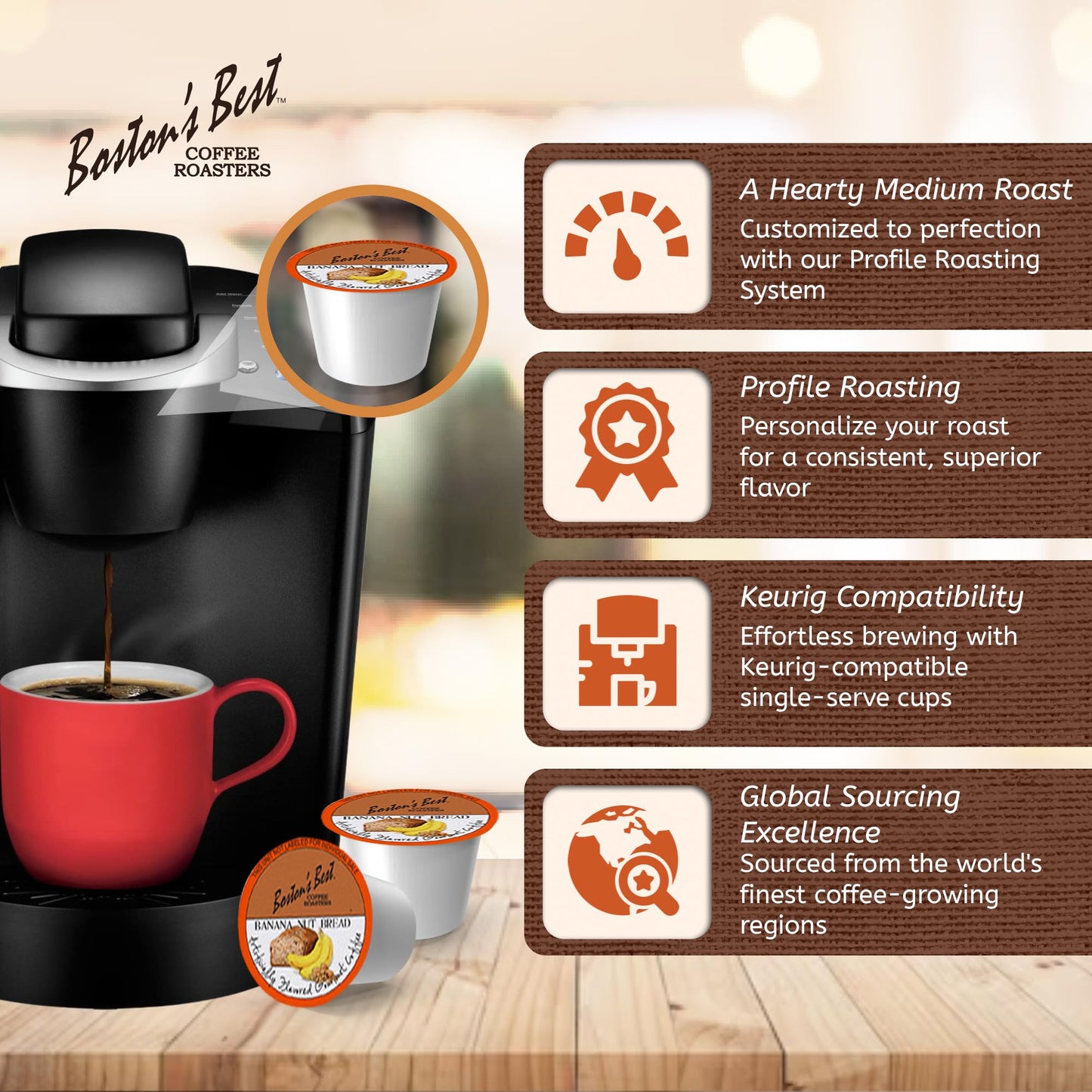 Bostons Best Gourmet Coffee - Banana Nut Bread Flavor Compatible with Keurig - 42 Count Pack
