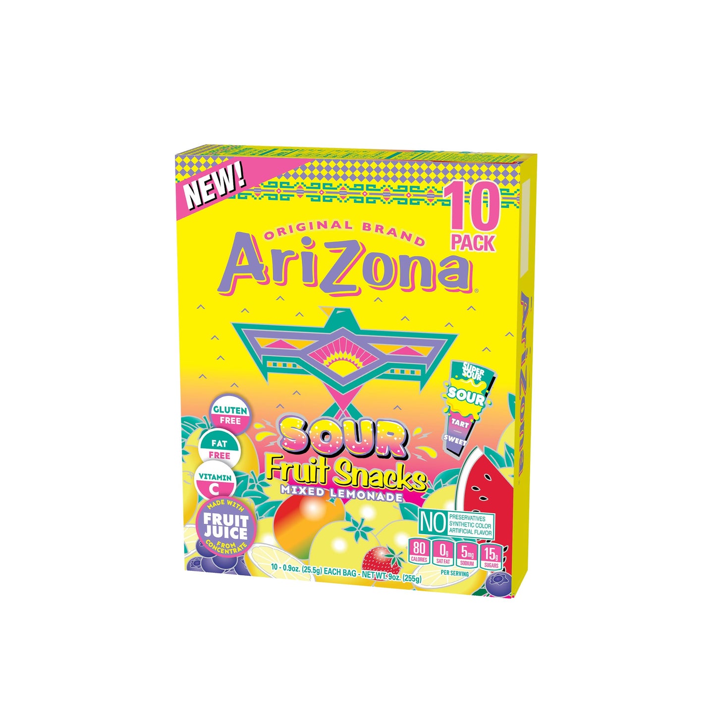 AriZona Lemonade Fruit Snacks, Sour Lemonade - 0.9 oz, 10 count Box