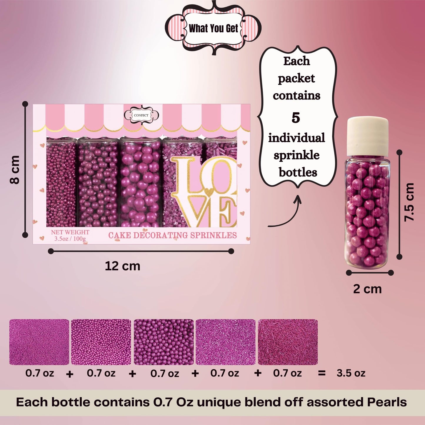 Confect Sprinkles for Cakes & Cupcakes Decoration | Birthday Sprinkles | Assorted Pack of 5 Magical Evening Ball Pearl Sprinkles