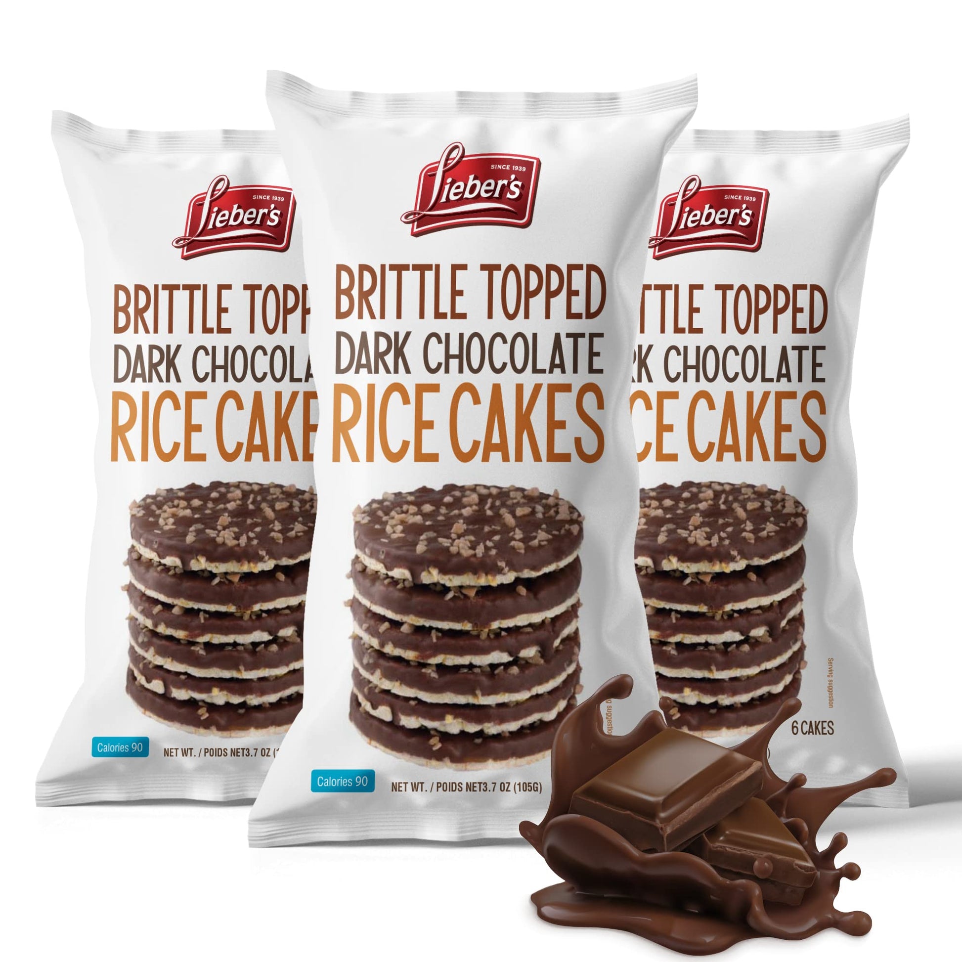 Liebers Thin Chocolate Rice Cakes, Kosher Certified Dairy And Dairy Free Options, Gluten Free Snack (Brittle Topped Dark Chocola