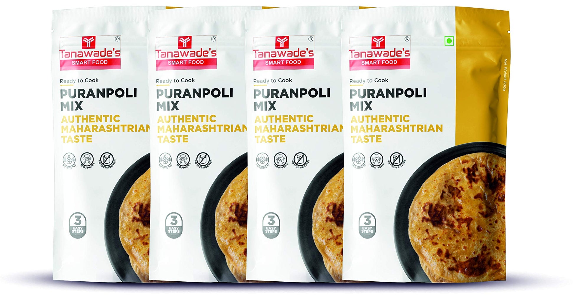 Tanawades Smart Food Instant Puranpoli Mix,(Buy 3 Get 1 Free) Ready to Cook, Home food with Hand picked Flavours, Pack of 4