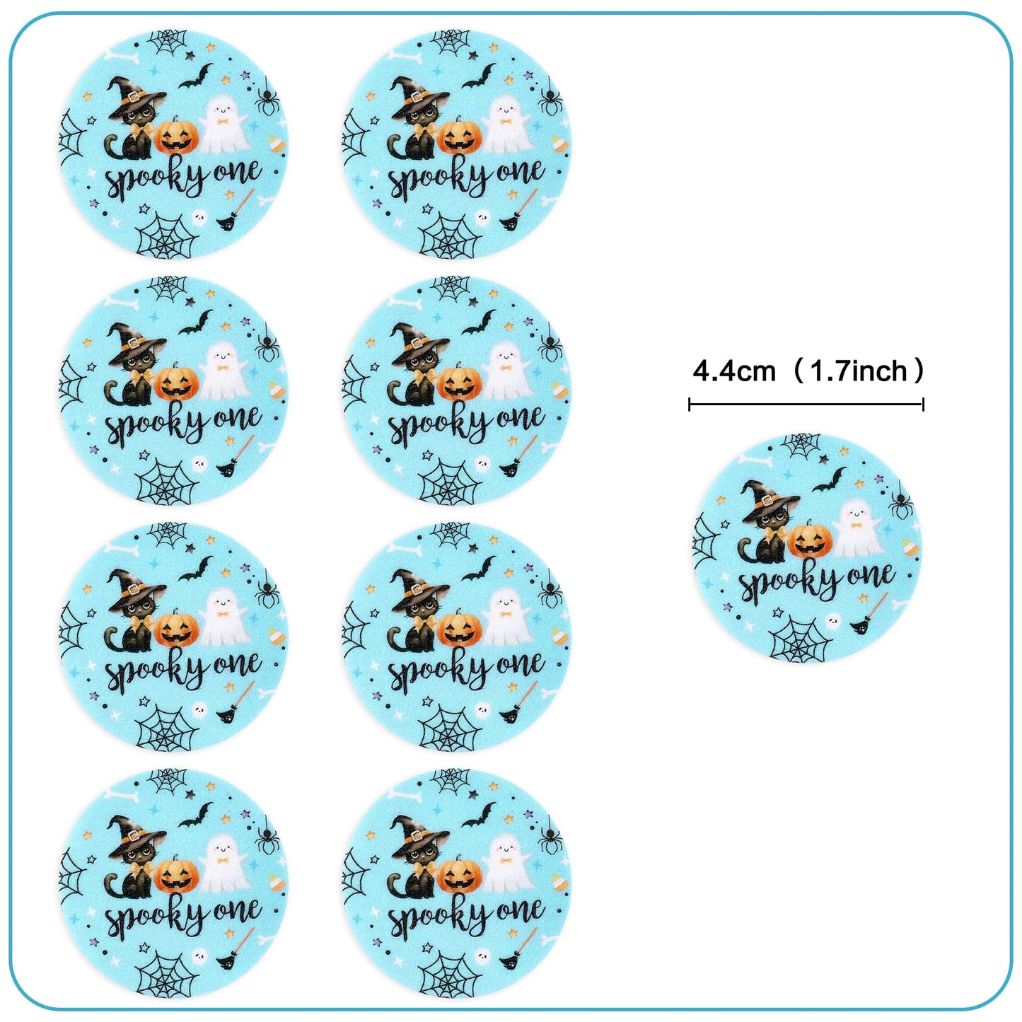 Ercadio 48Pcs Edible Halloween Cupcake Toppers - Cute Ghosts, Bats & Black Cats - Party Cake Decor - Blue