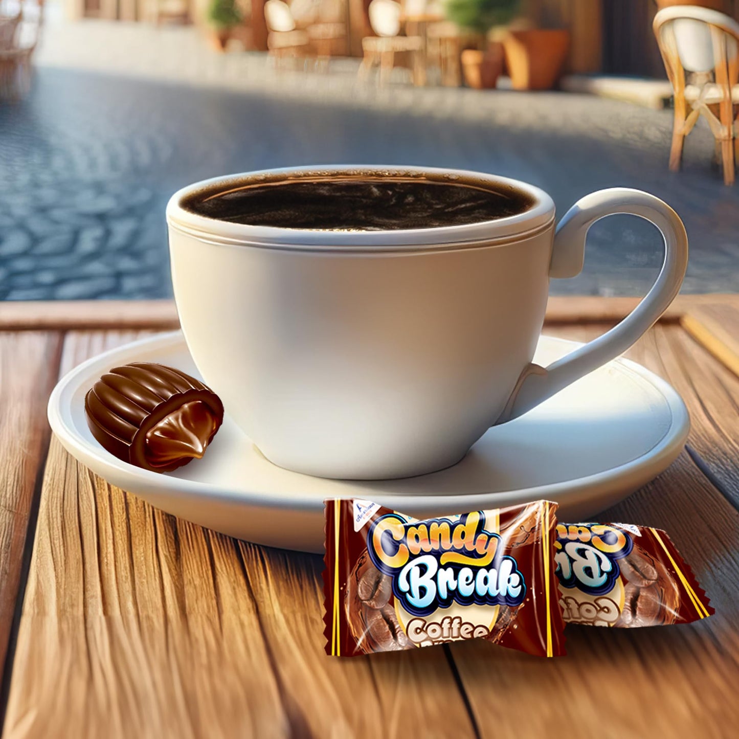 CANDY BREAK Coffee Drops, Center Filled Hard Candy, Espresso Flavor, 24.7 Oz Bulk Bag, Individually Wrapped, Brown