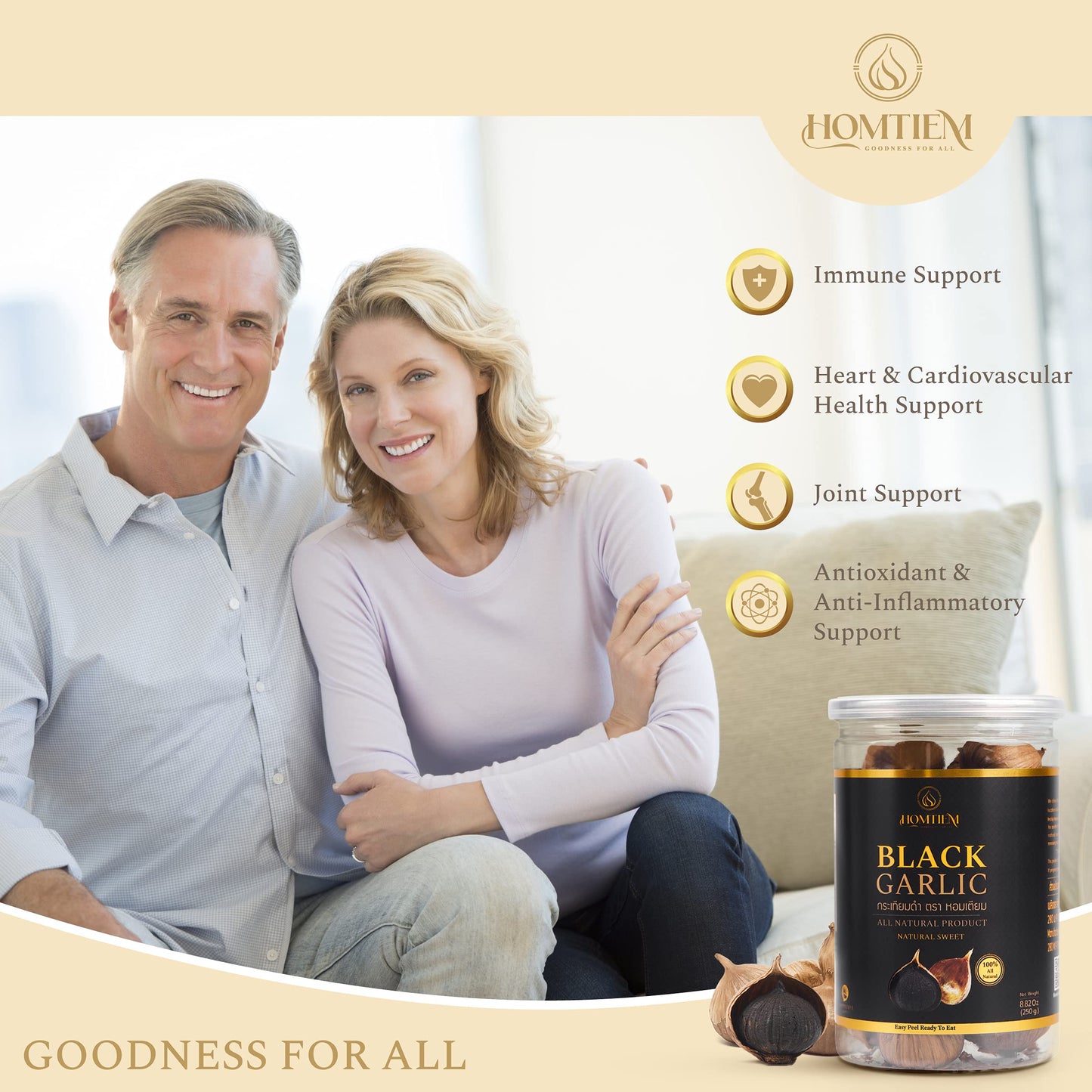 Homtiem Black Garlic 8.82 Oz (250g.), 3 Pack, Whole Black Garlic Fermented for 90 Days, Super Foods, Non-GMOs, Non-Additives, Hi