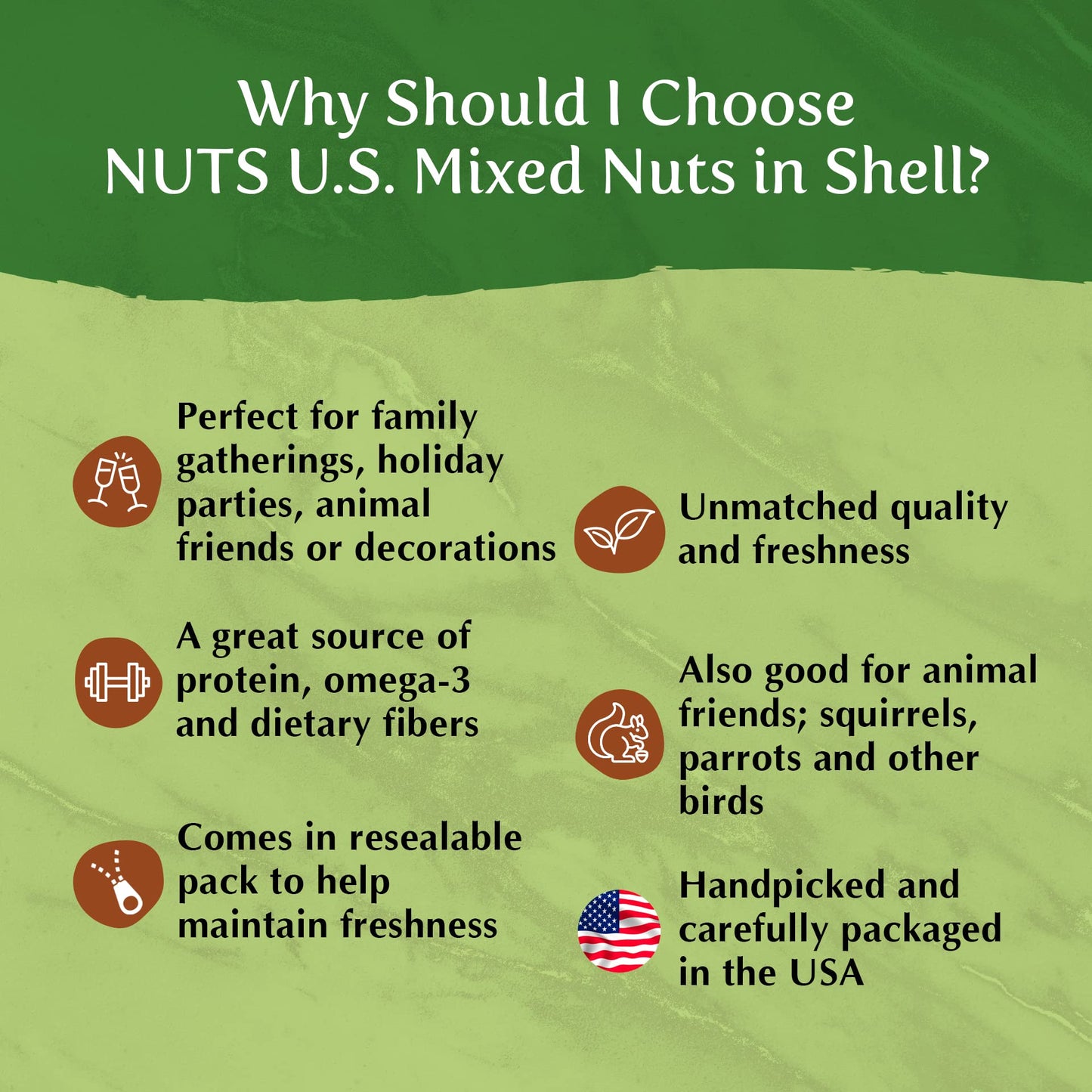 NUTS U.S. Mixed Nuts In Shell, Almonds, Walnuts, Hazelnuts, Pecans, 6 lbs, No Added Colors or Flavors, Resealable Bag
