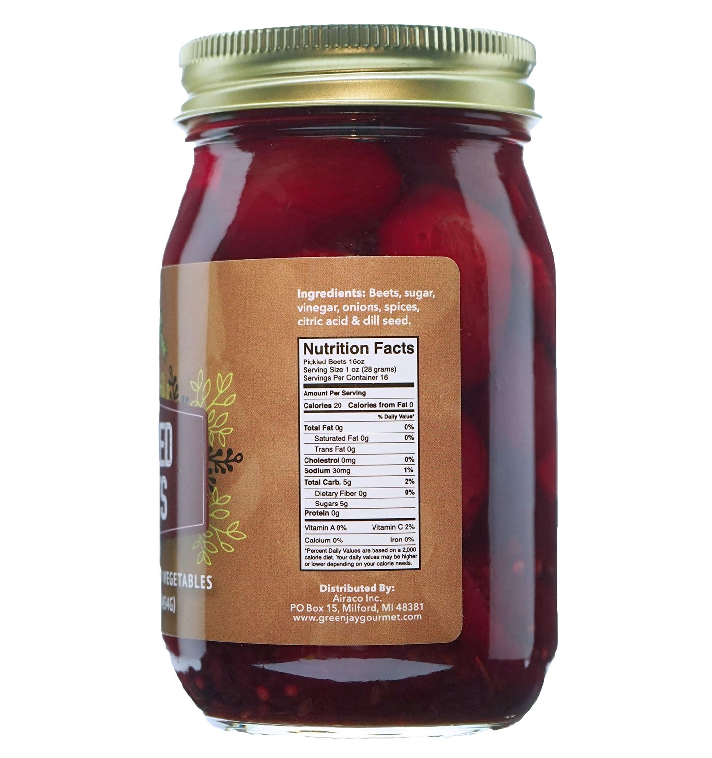 Green Jay Gourmet Pickled Beets - Sweet & Tangy - 16 Ounce Jar