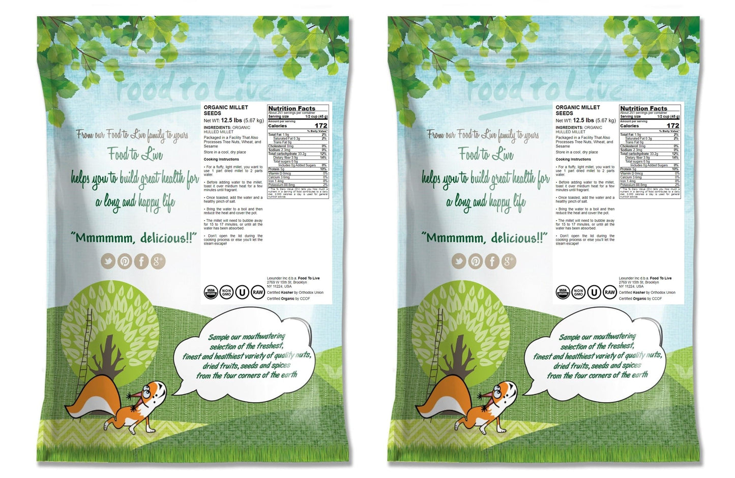 Food to Live Organic Hulled Millet, Whole Grain, Non-GMO, Kosher, 25 Pound Bag