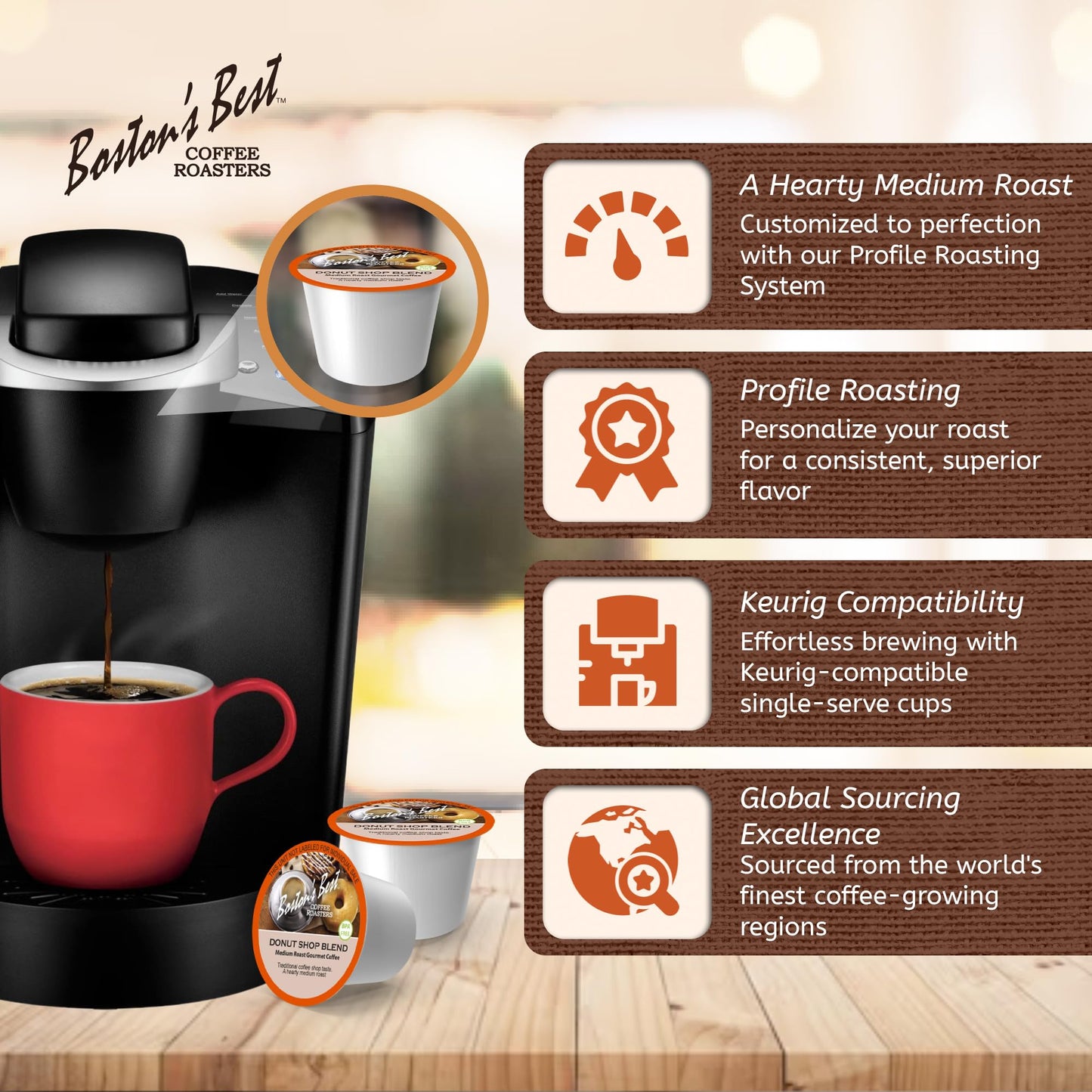 Bostons Best Hearty Donut Shop Decaf Medium Roast Coffee, 12 Single Serve Cups, Compatible with Keurig CoffeeMaker