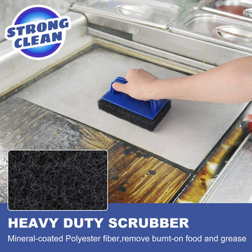 Blackstone Grill Cleaning Kit, Heavy Duty Griddle Scrubber Scouring Pad & Handle, Griddle Cleaning Brush For Charcoal, Gas Grill