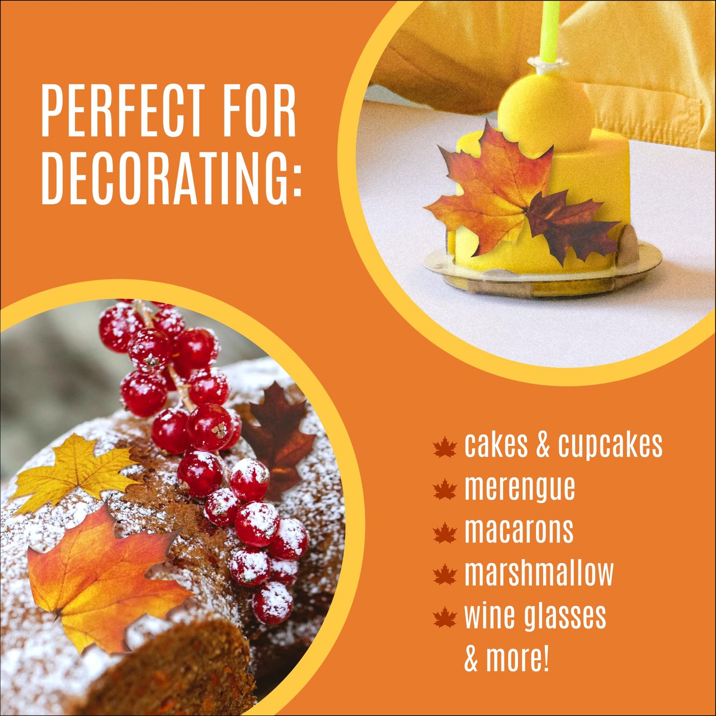 Sugar Robot Inc. Edible Fall Leaves Set of 15 - Wafer Cake & Cupcake Toppers - 3 to 1.5 inches - Red Orange Yellow Brown Leaves