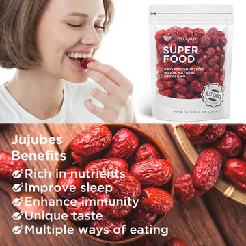 NESTLADY Jujube Date, Red Date, 100% Natural, Improve sleep, Health Snack, Dried Fruit, Sweet and Chewy Net weight: 454g (1LB),P