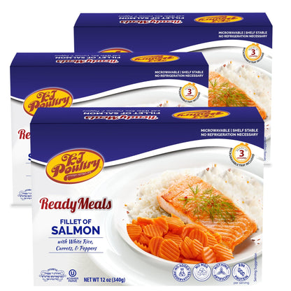 Kosher Salmon Fillet Fish, Parve MRE Meal Ready to Eat, Protein Food (3 Pack) Prepared Entree Fully Cooked, Shelf Stable Microwa