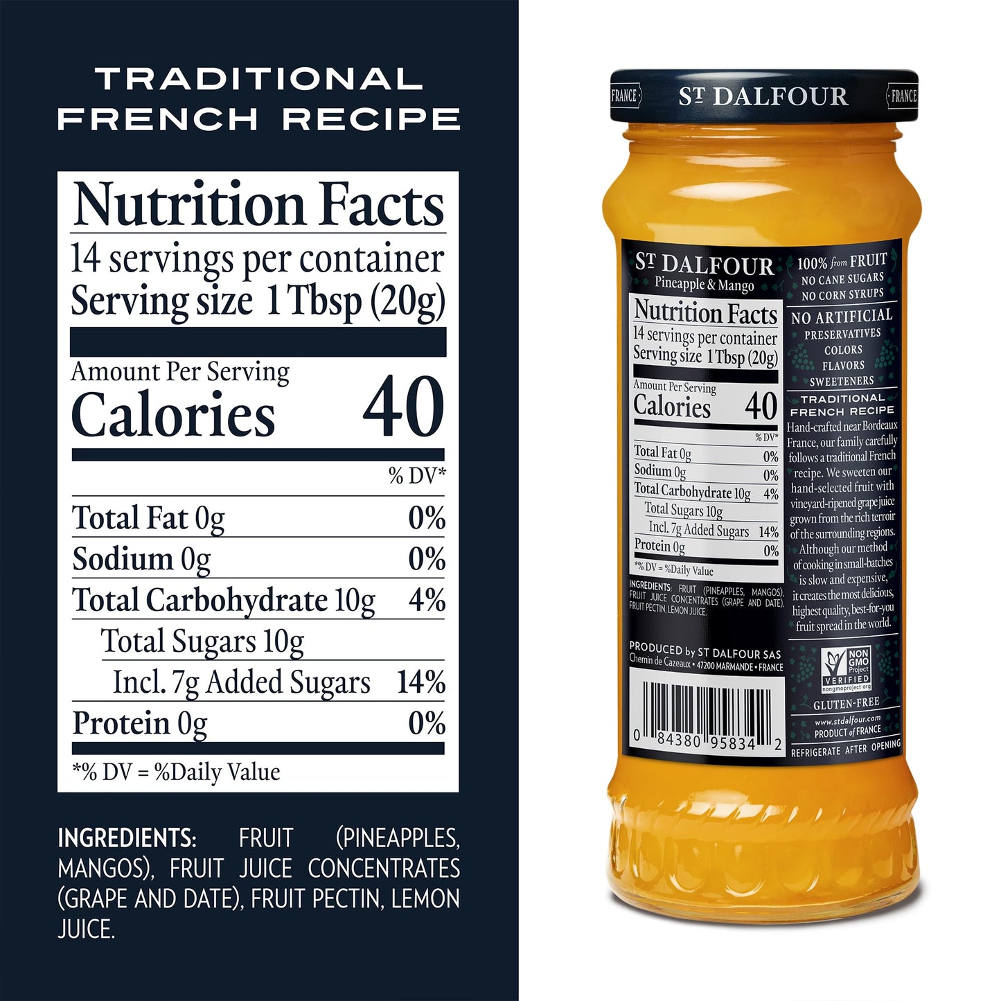 St. Dalfour Pineapple & Mango Fruit Spread, 10 Ounce