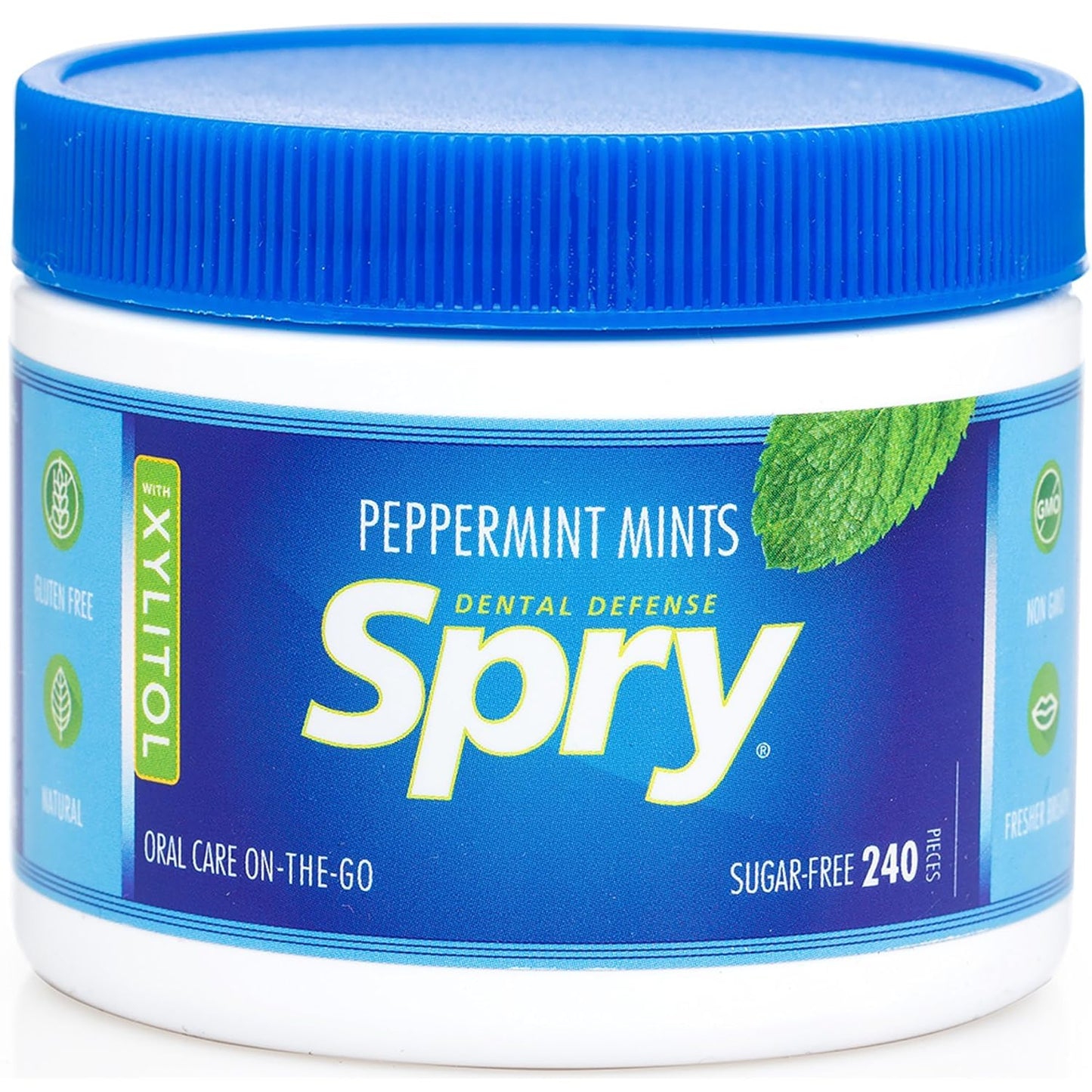 Spry Xylitol Peppermint Sugar Free Candy - Promote Oral Health, Increase Saliva Production, Stop Bad Breath, Non-GMO, Gluten-Fre