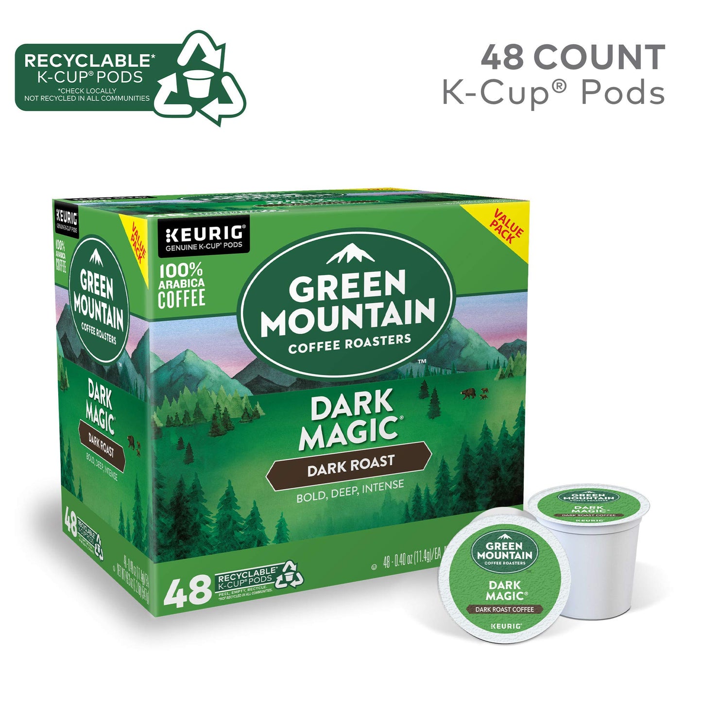 Green Mountain Coffee Roasters Dark Magic, Single-Serve Keurig K-Cup Pods, Dark Roast Coffee Pods, 48 Count (2 Packs Of 24)