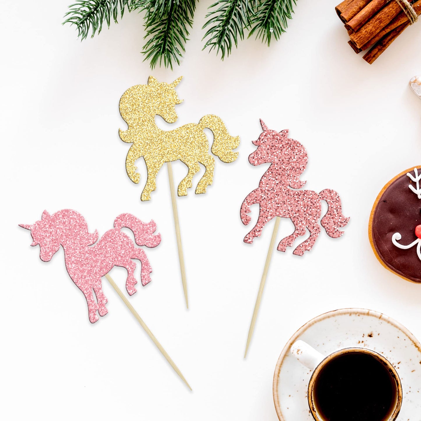 Gyufise 24Pcs Unic Cupcake Toppers Colorful Glitter Unic Horse Cupcake Food Picks Baby Shower Wedding Kids Birthday Party Cake D