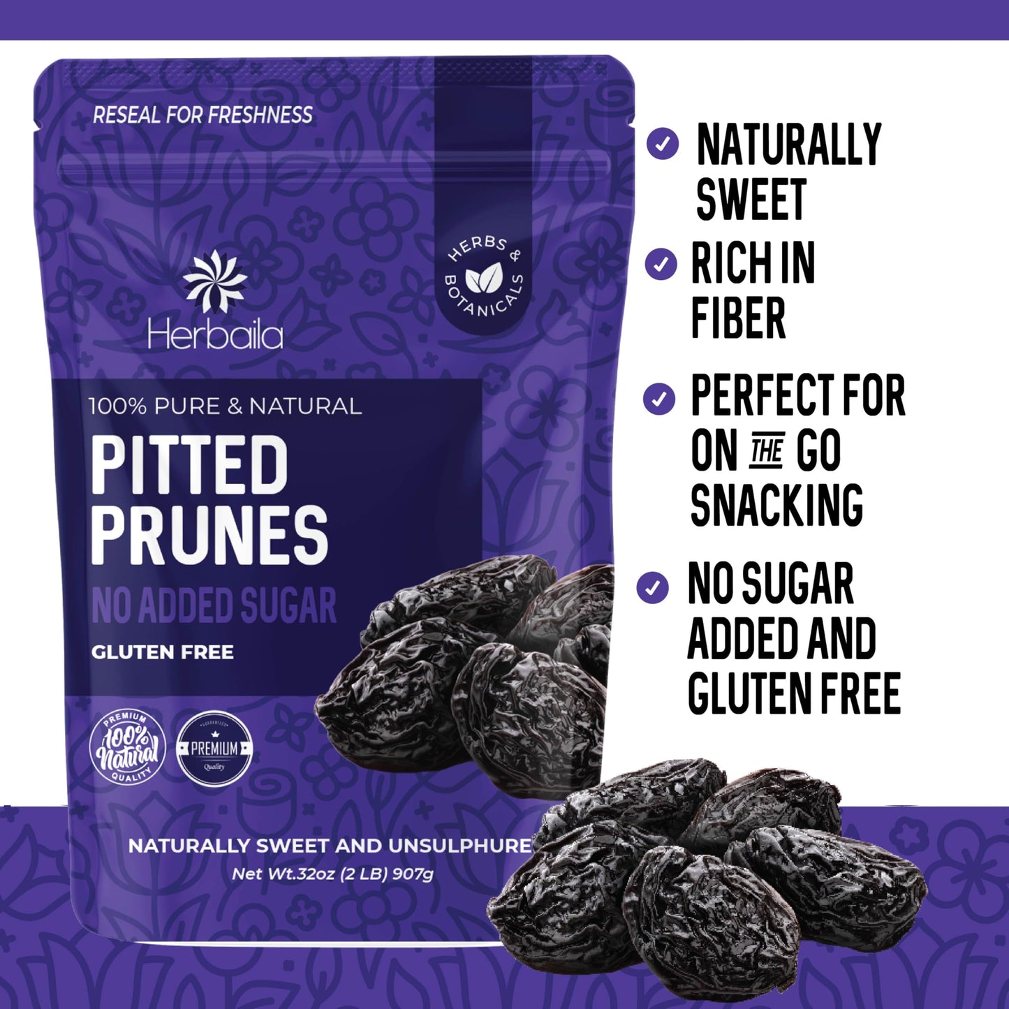 Prunes Pitted Unsweetened 2Lbs, Dried Prunes For Constipation, Dried Plums Pitted Prunes, Naturally Sweet And Unsulphured, Dried