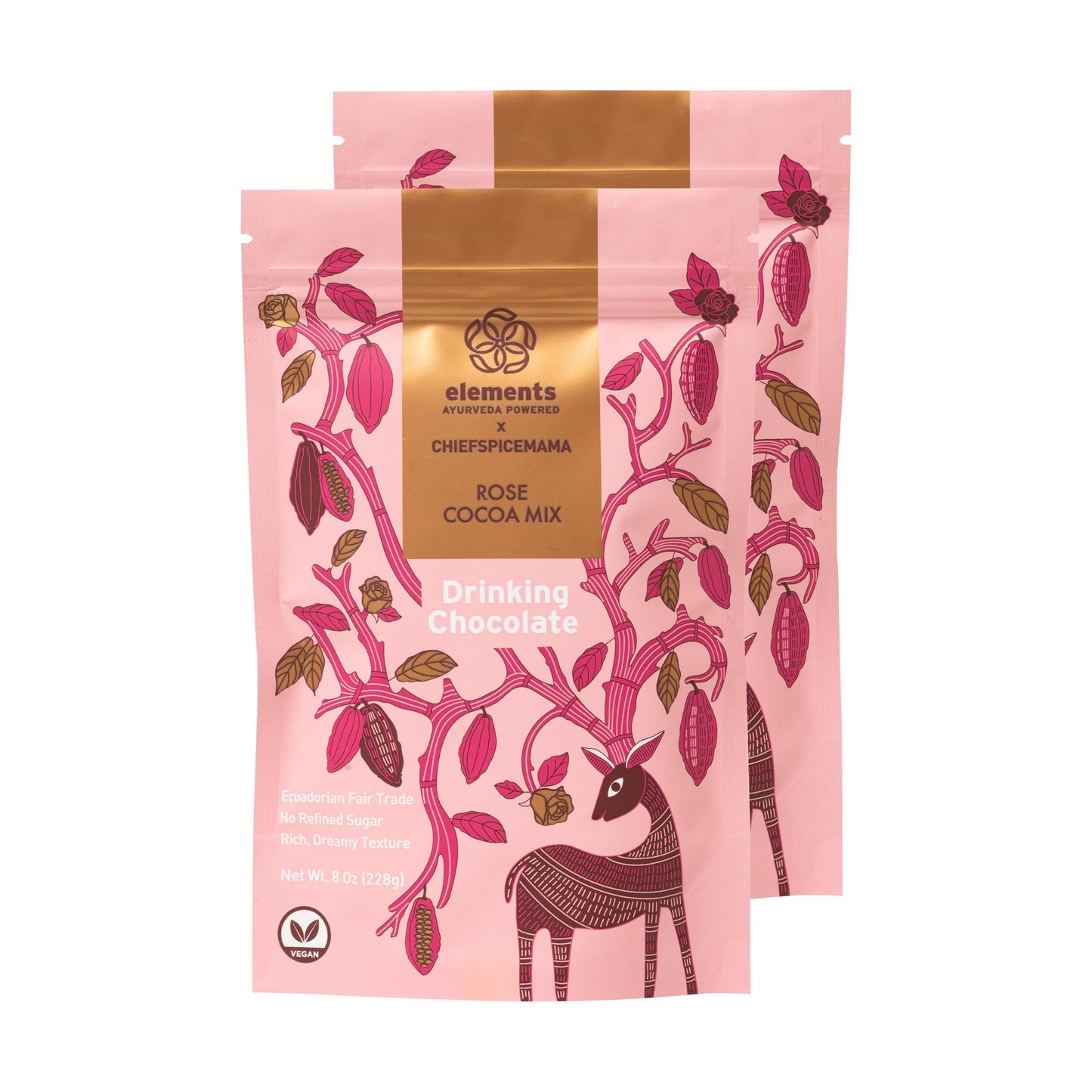 Elements Truffles Rose Essential Oil Hot Chocolate - Heavy Metal Tested- All-Natural, Handmade Hot Chocolate Mix - Uses Ecuadorian, Fair Trade, Organic Cacao Powder - Vegan Hot Cocoa Mix - 16 Oz