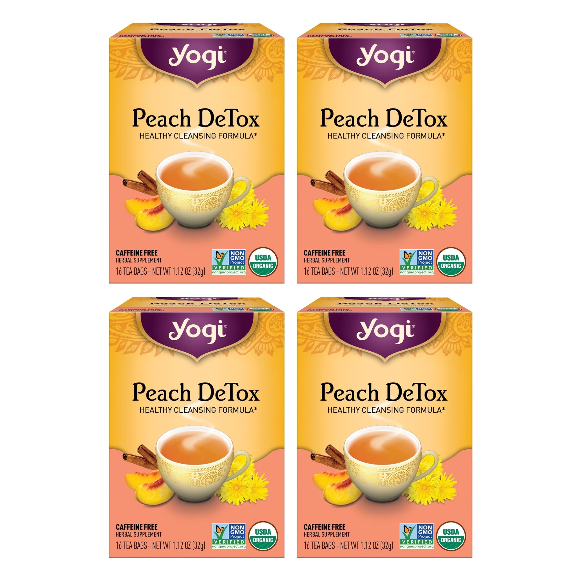 Yogi Tea Peach Detox Tea - 16 Tea Bags Per Pack (4 Packs) - Organic Detox Tea To Feel Refreshed - Includes Cinnamon Bark, Ginger