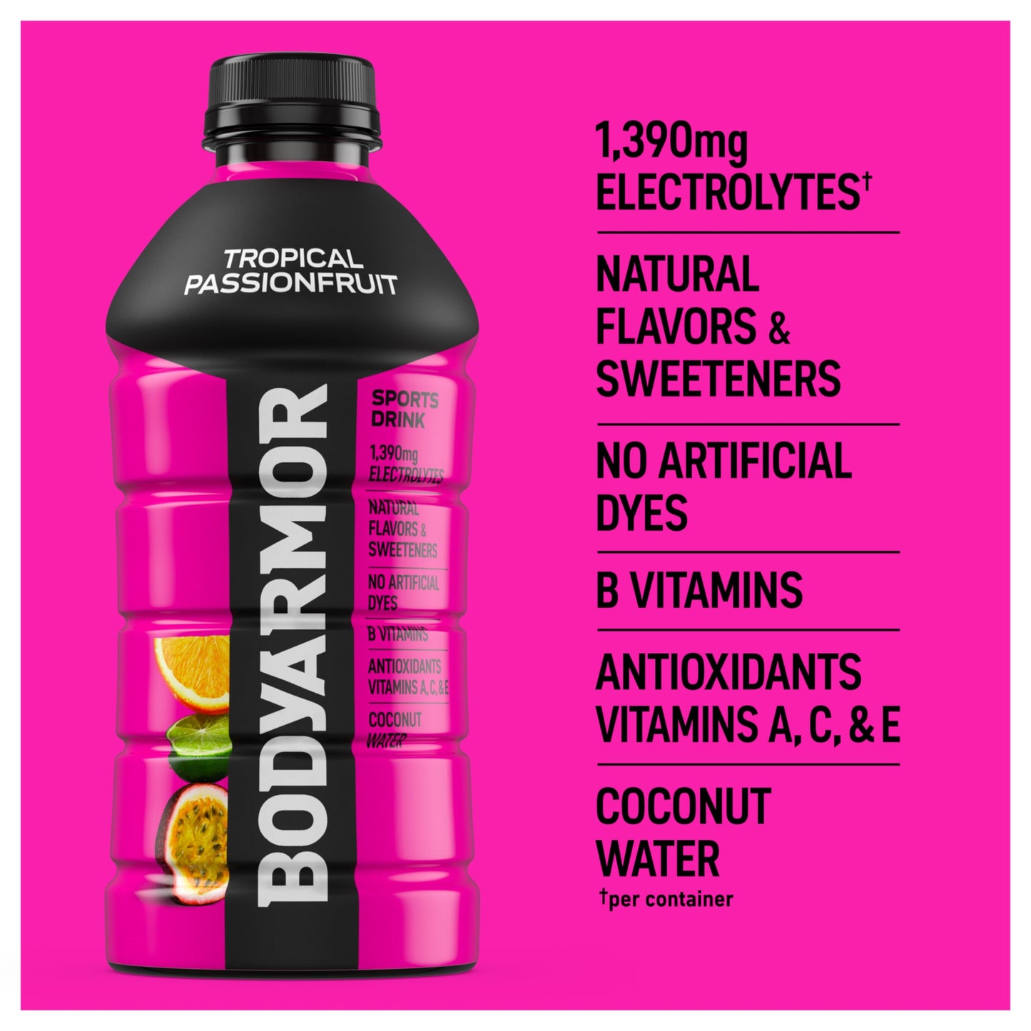 BODYARMOR Sports Drink, Tropical Passionfruit, Electrolyte Hydration, 28 Fl Oz (15 Pack) with B Vitamins & Antioxidants